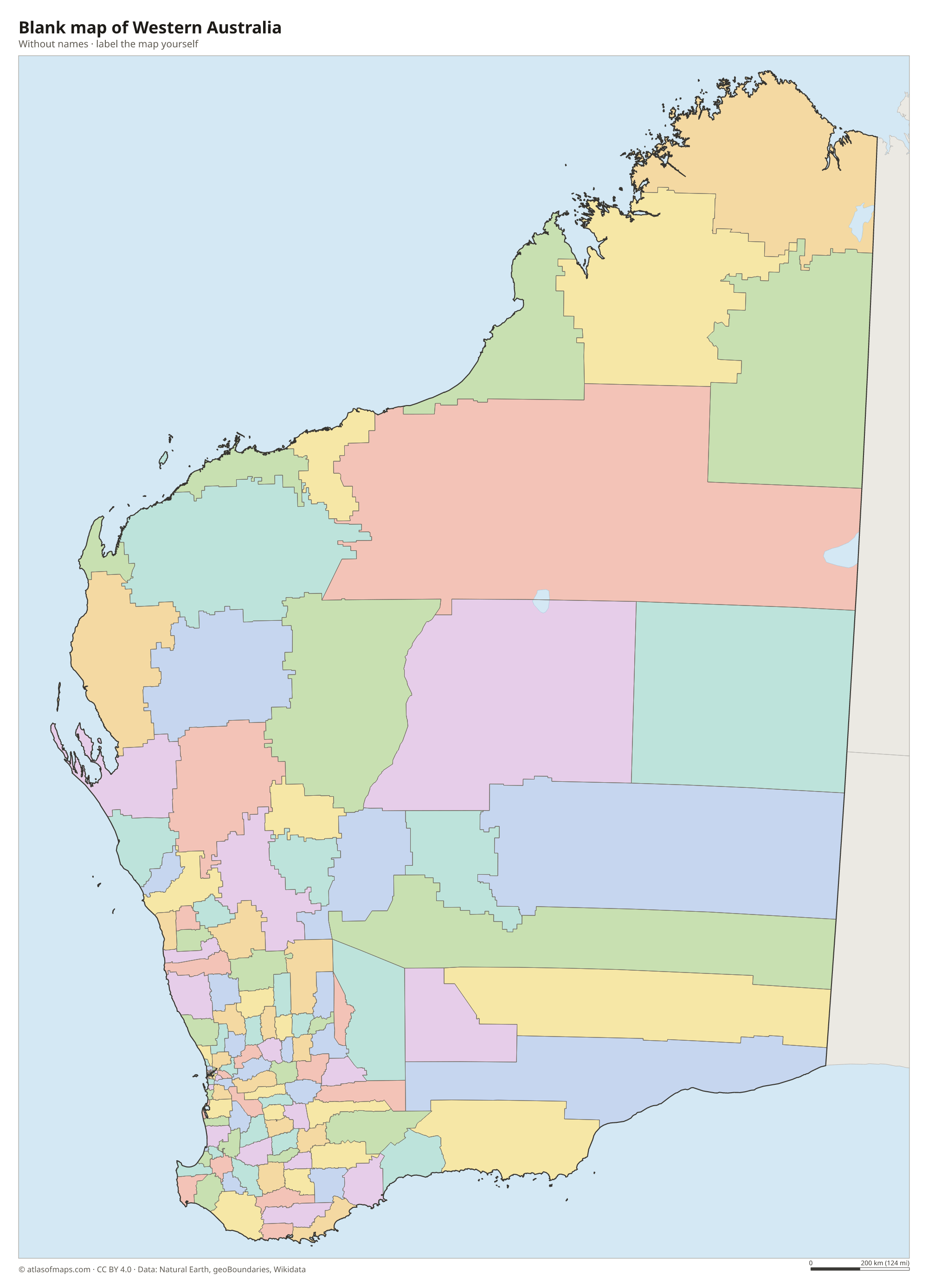Blank map of Western Australia without names