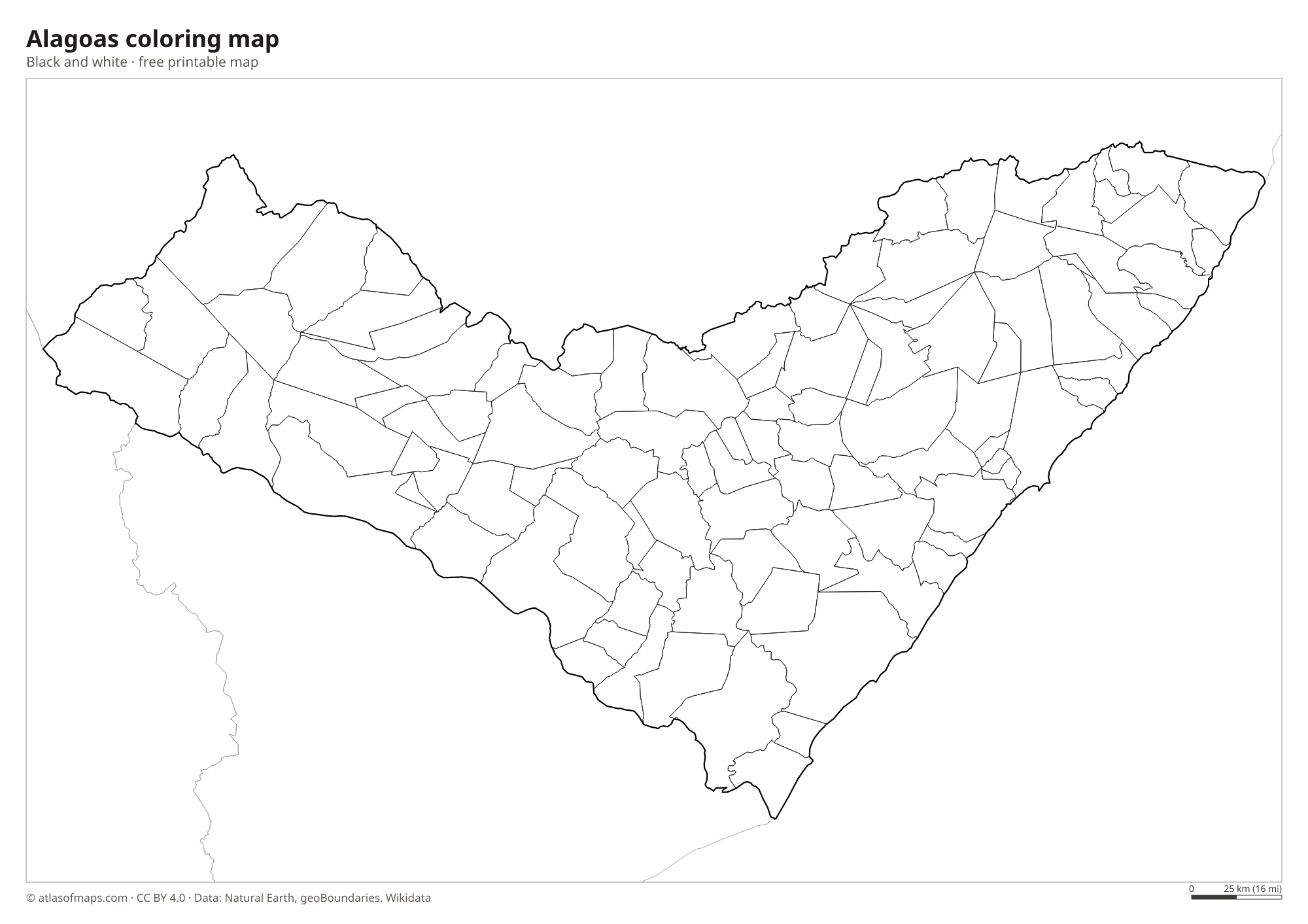 Black-and-white coloring map of Alagoas
