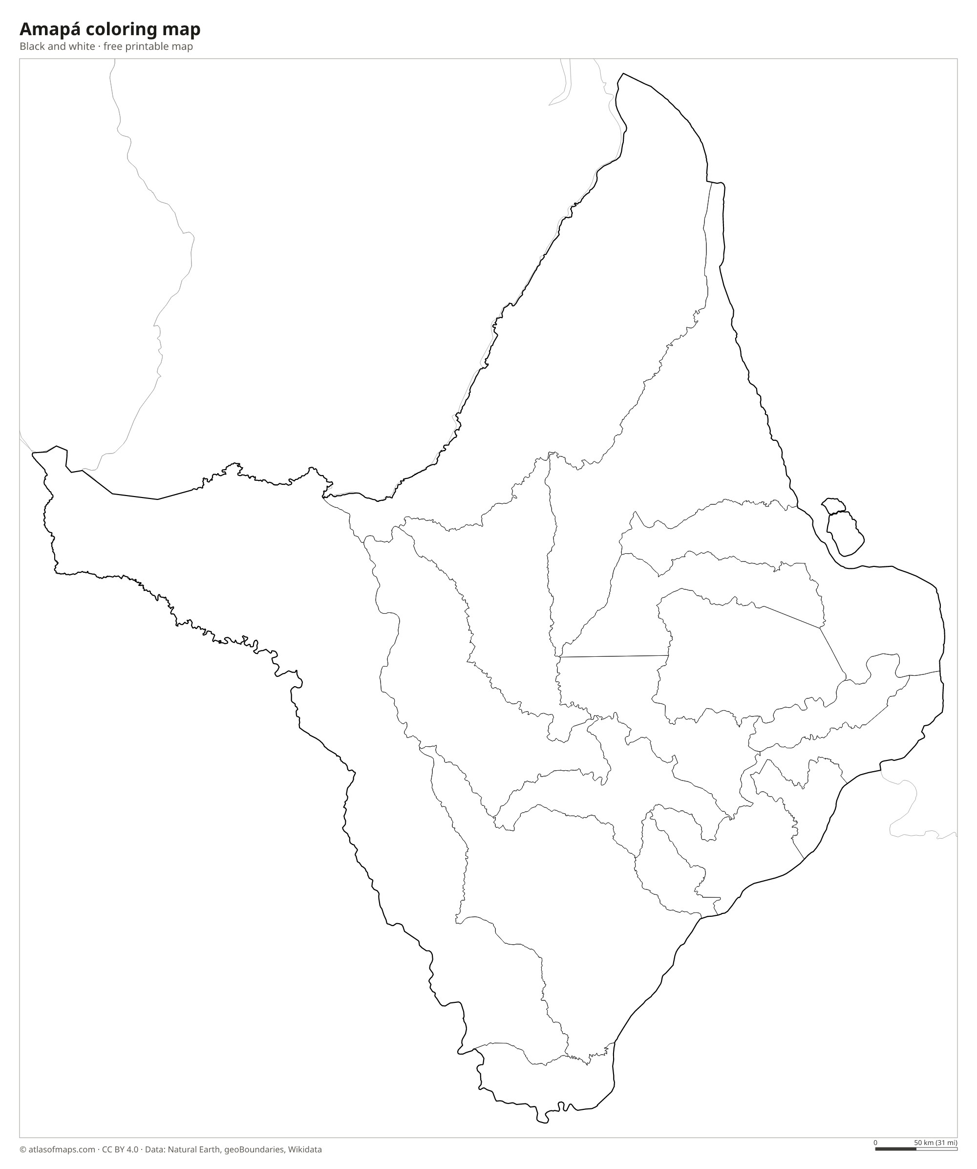Black-and-white coloring map of Amapá