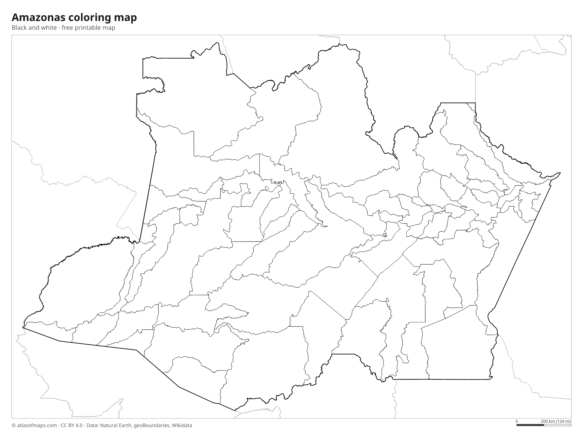 Black-and-white coloring map of Amazonas