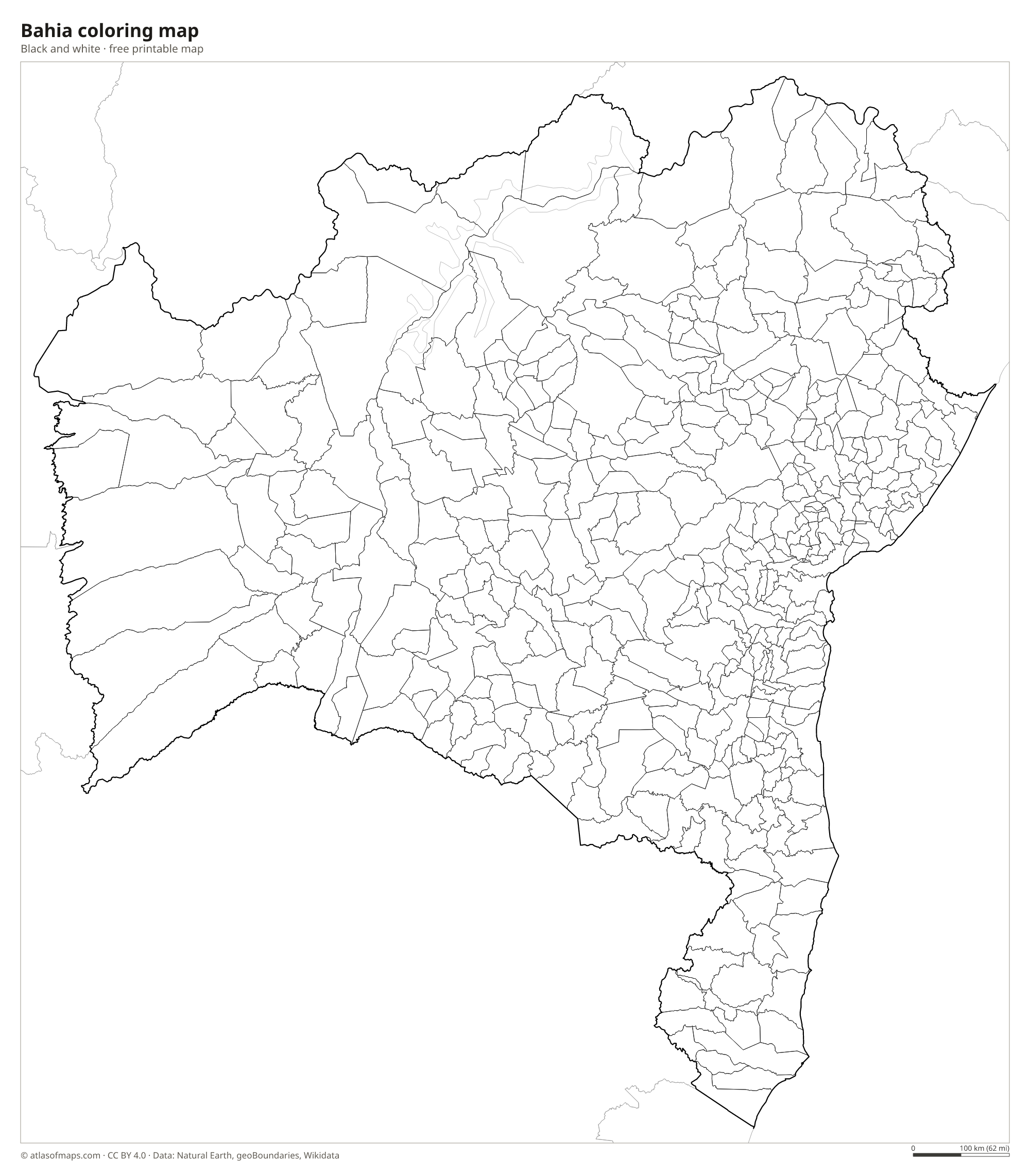 Black-and-white coloring map of Bahia