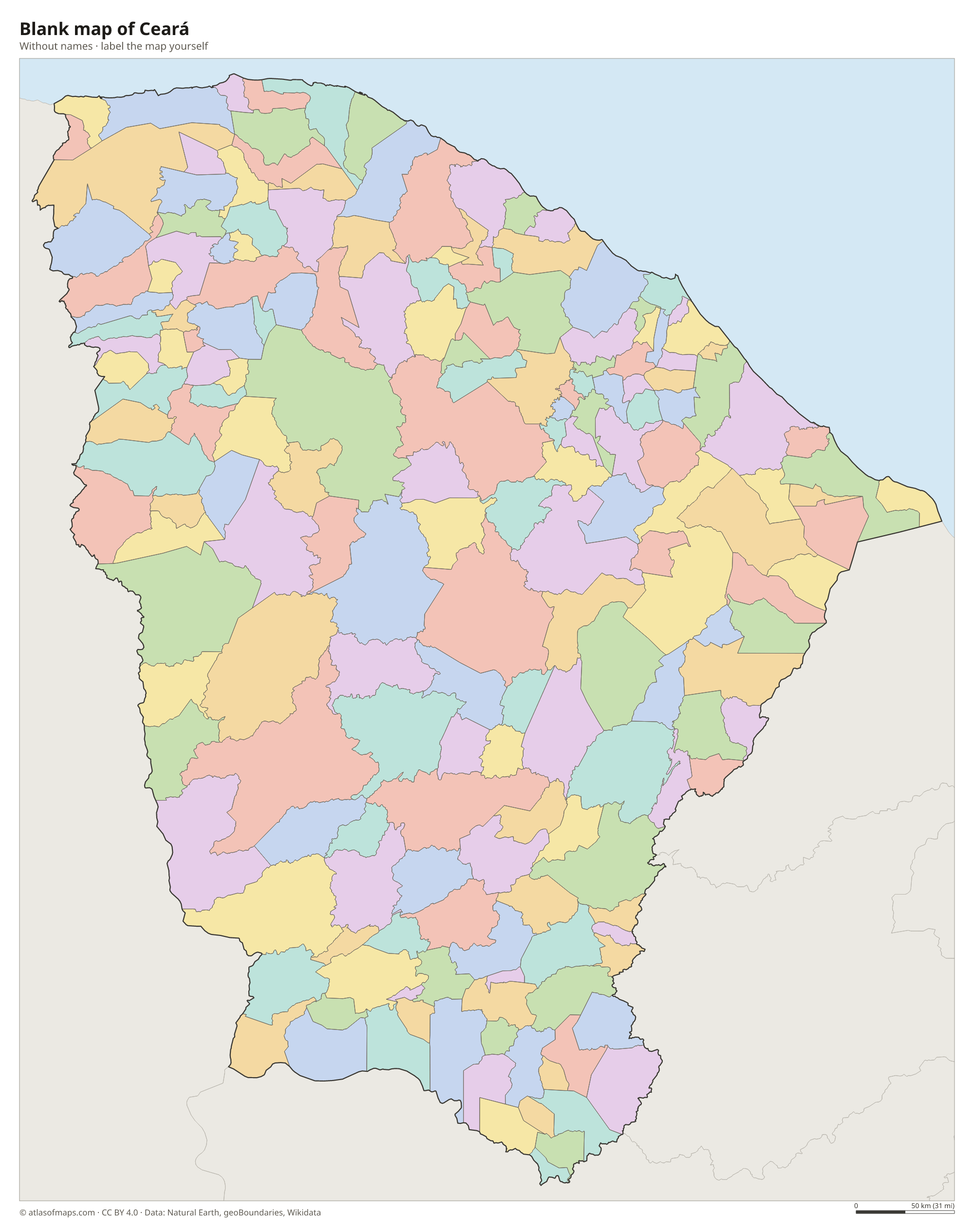 Blank map of Ceará without names