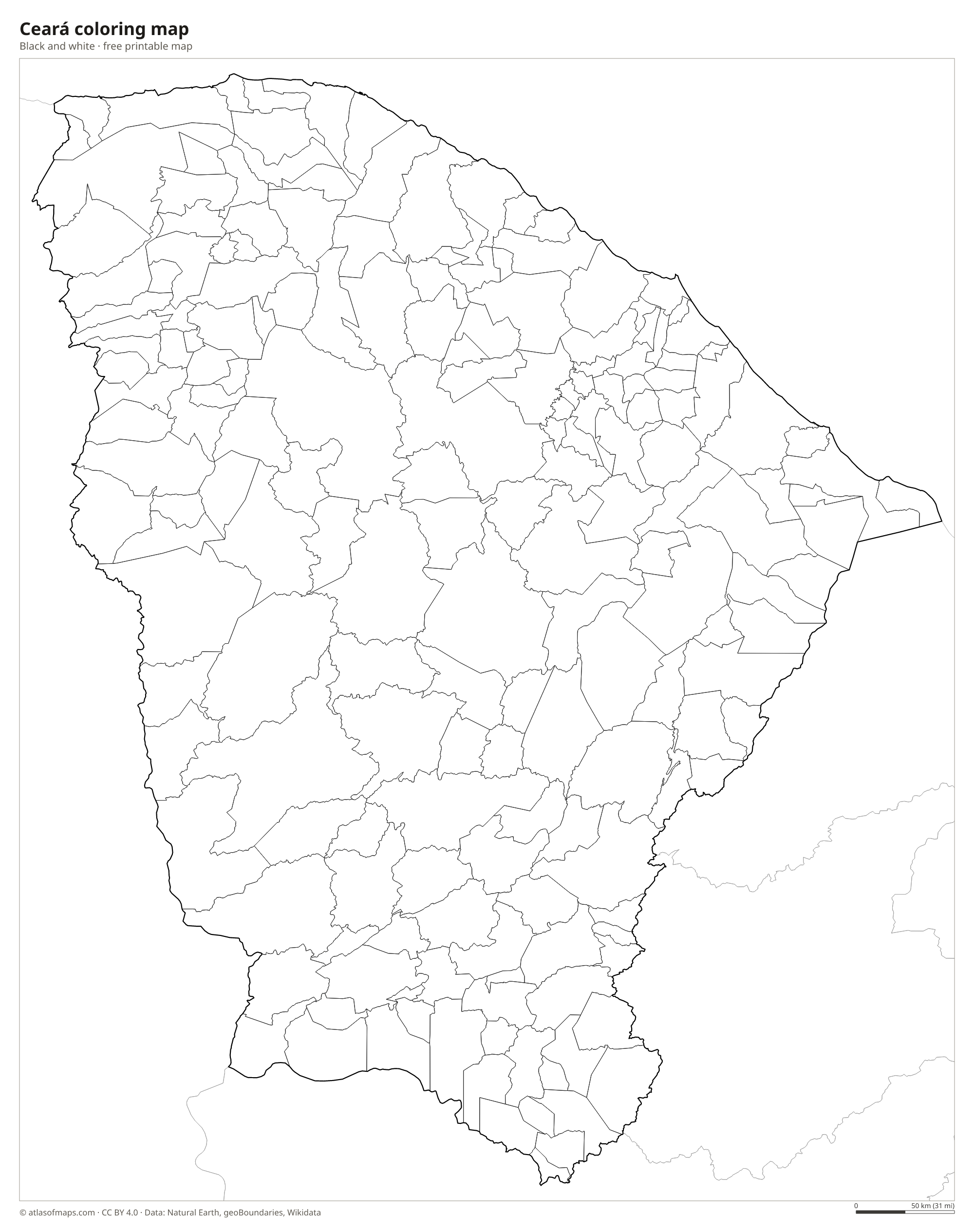 Black-and-white coloring map of Ceará