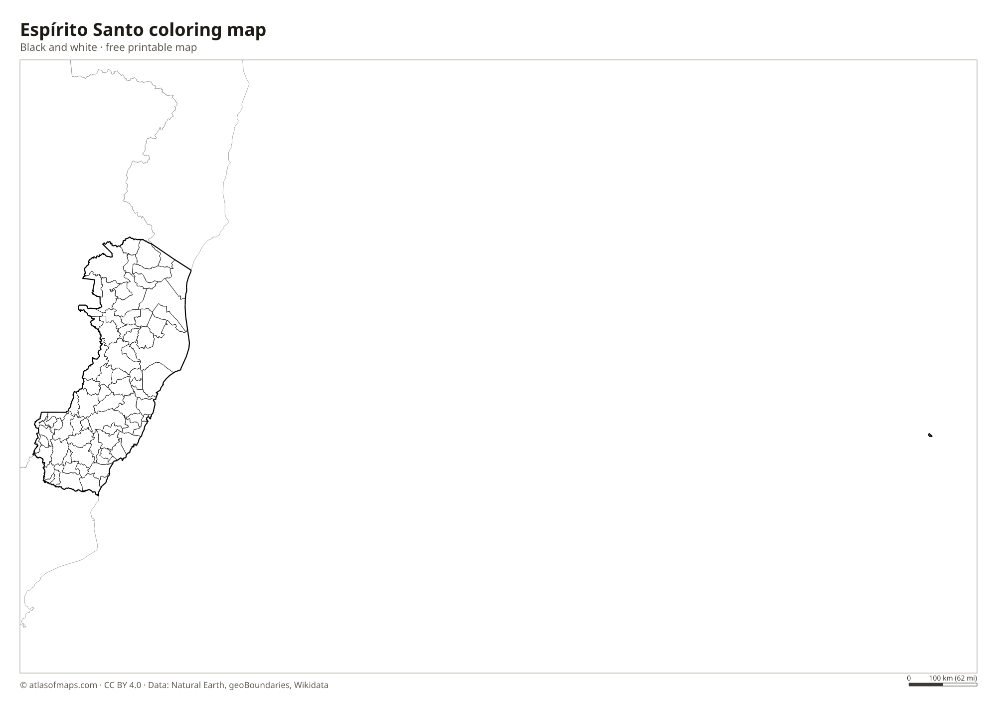 Black-and-white coloring map of Espírito Santo