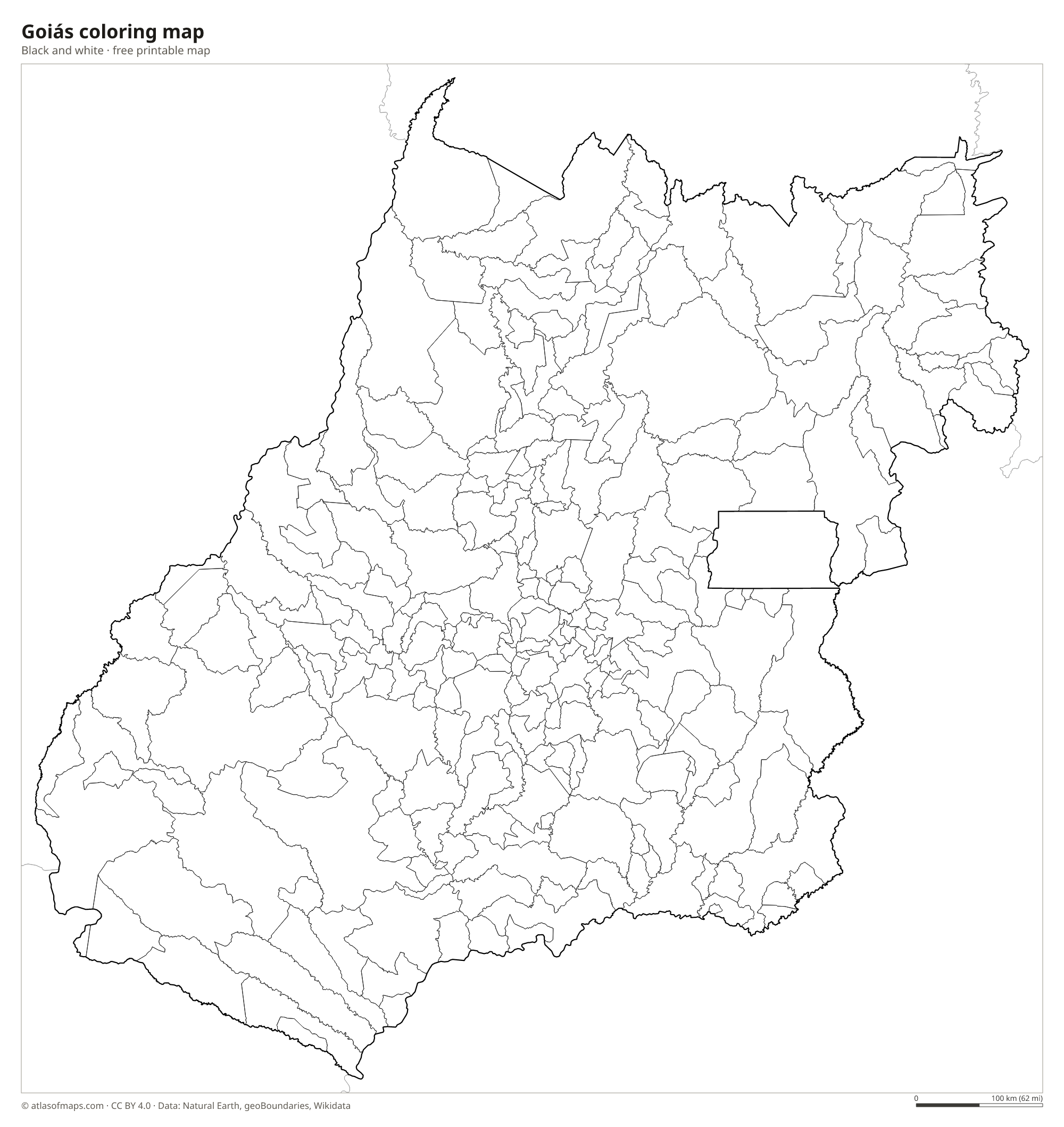 Black-and-white coloring map of Goiás