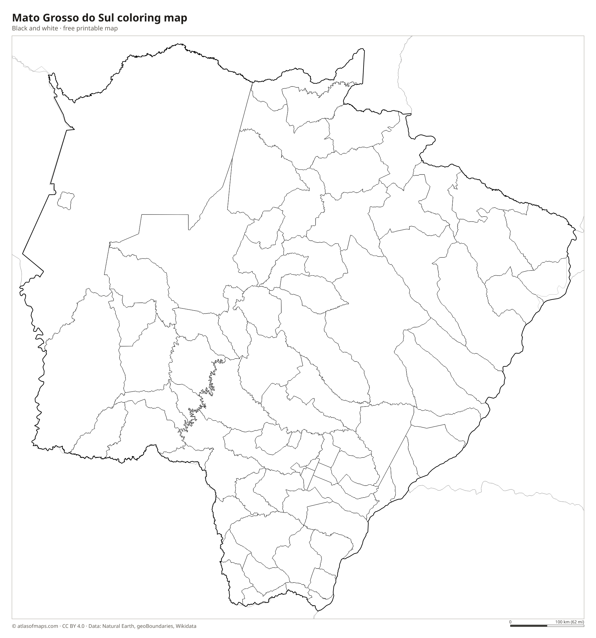 Black-and-white coloring map of Mato Grosso do Sul