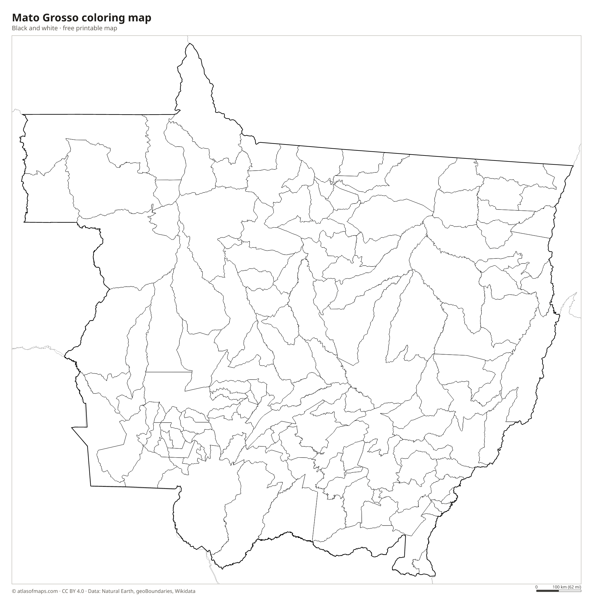 Black-and-white coloring map of Mato Grosso