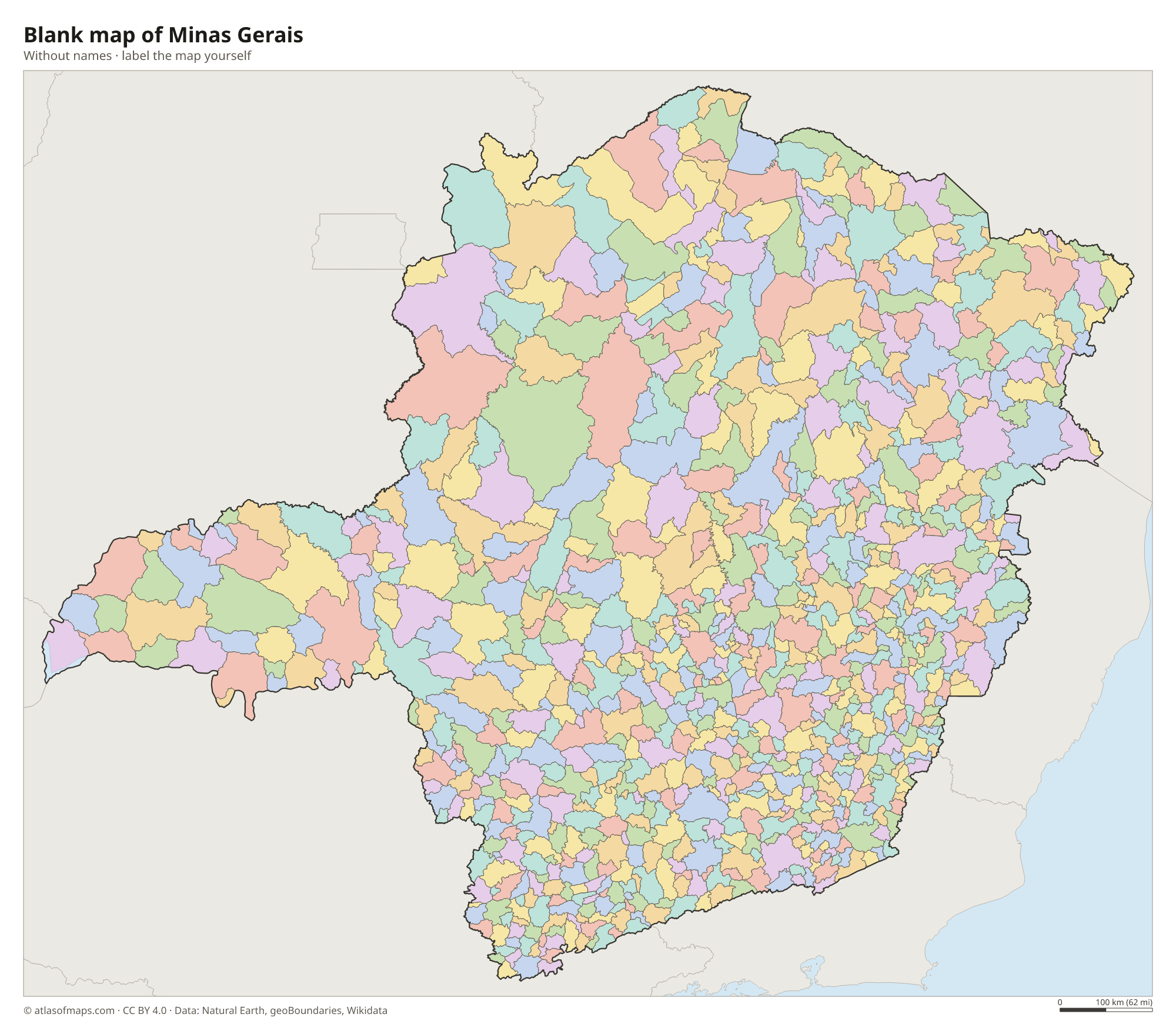Blank map of Minas Gerais without names