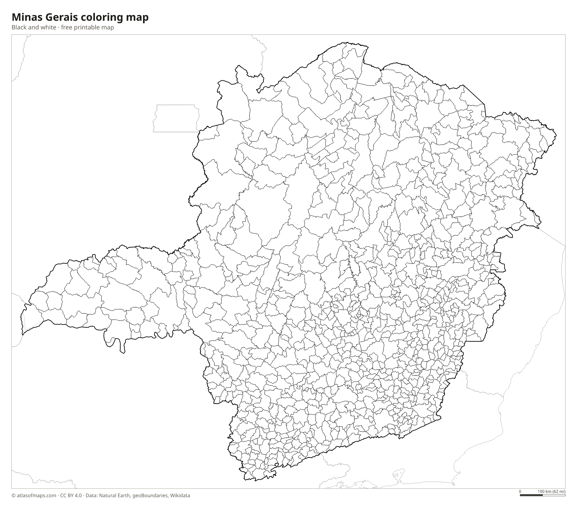 Black-and-white coloring map of Minas Gerais