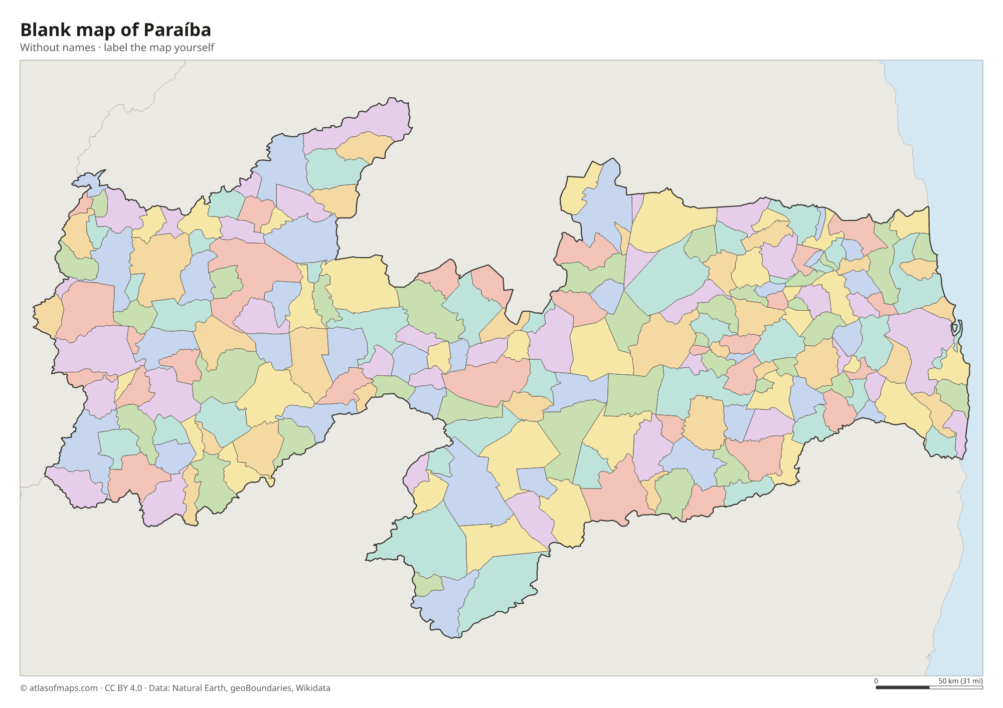 Blank map of Paraíba without names
