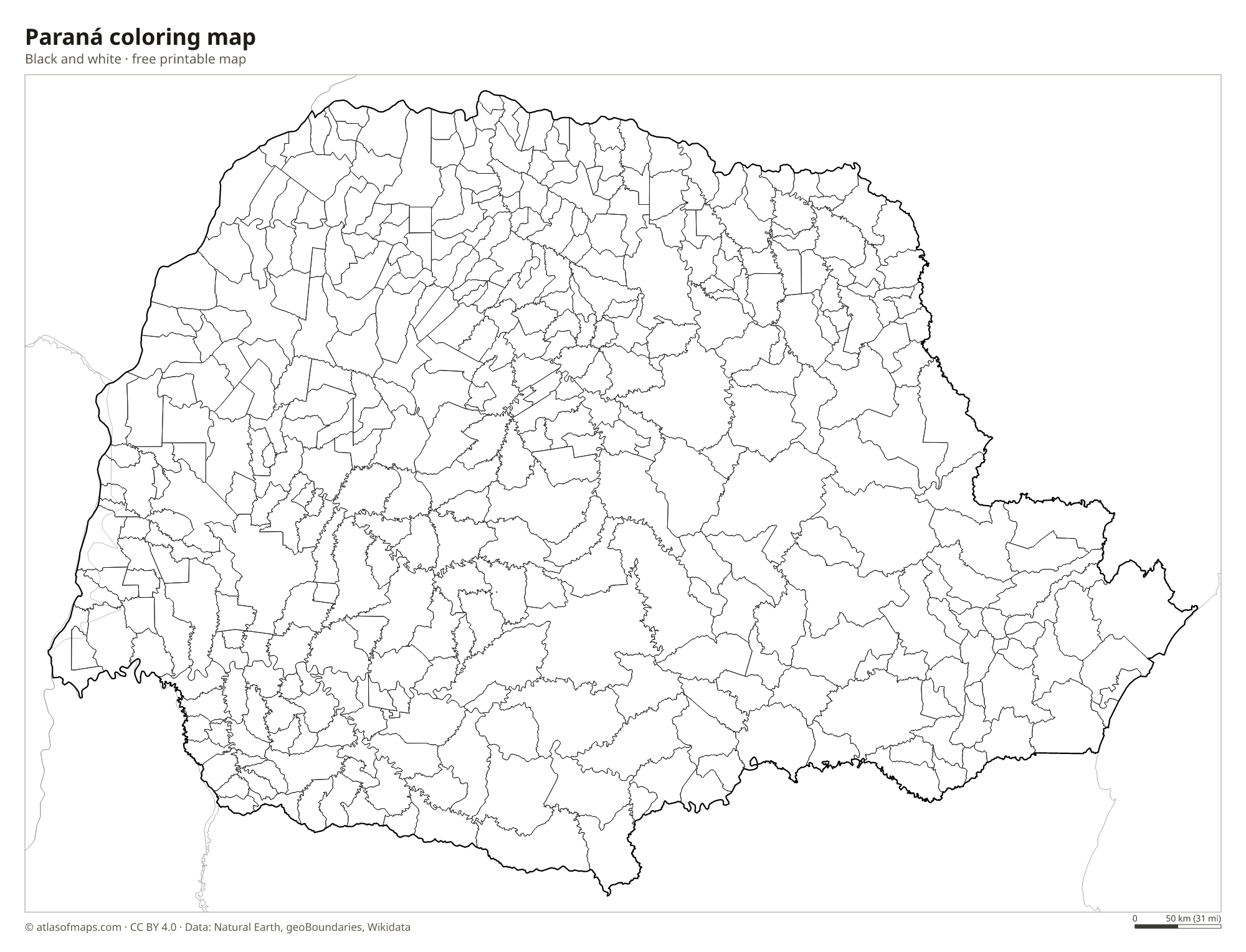Black-and-white coloring map of Paraná