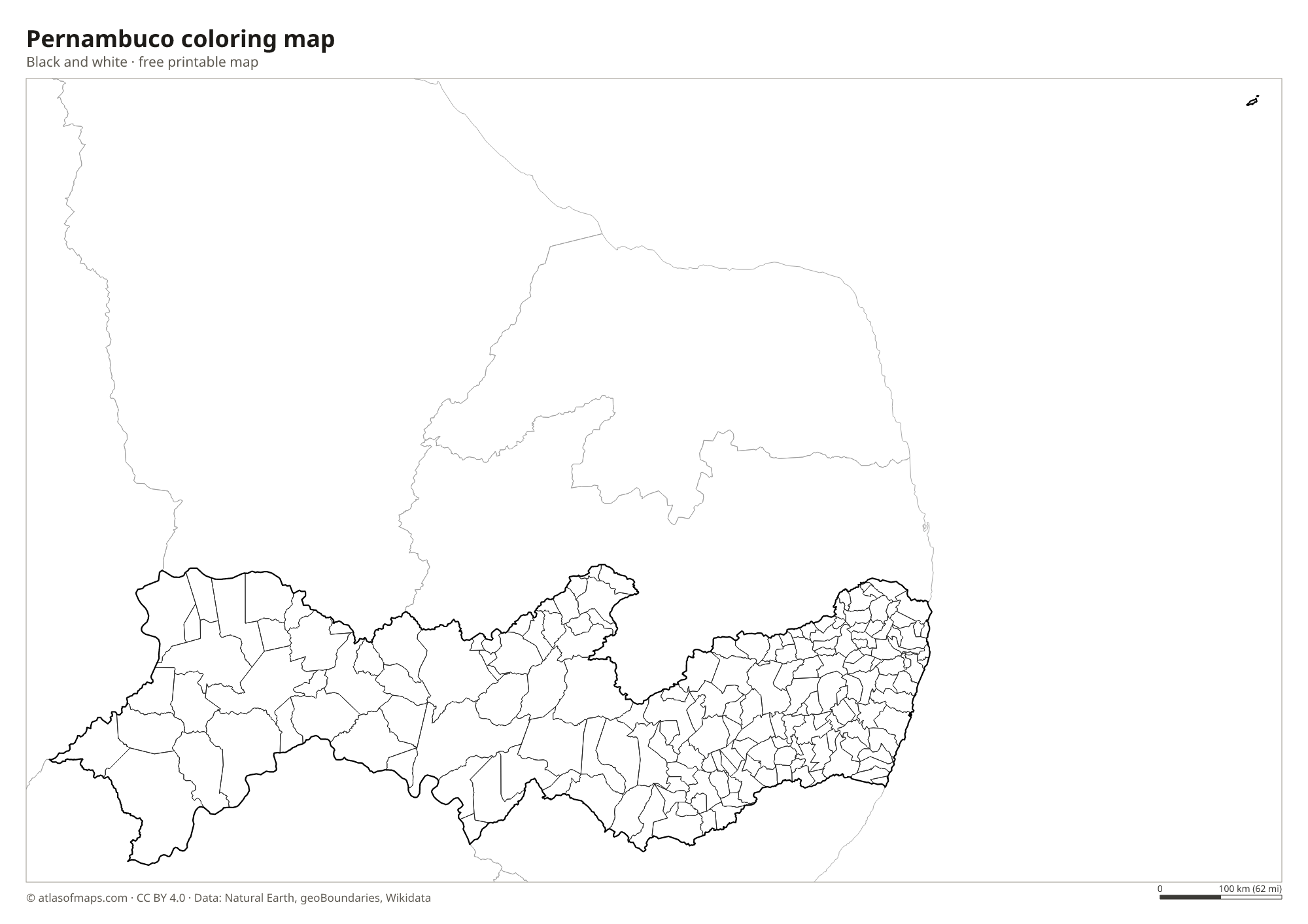 Black-and-white coloring map of Pernambuco