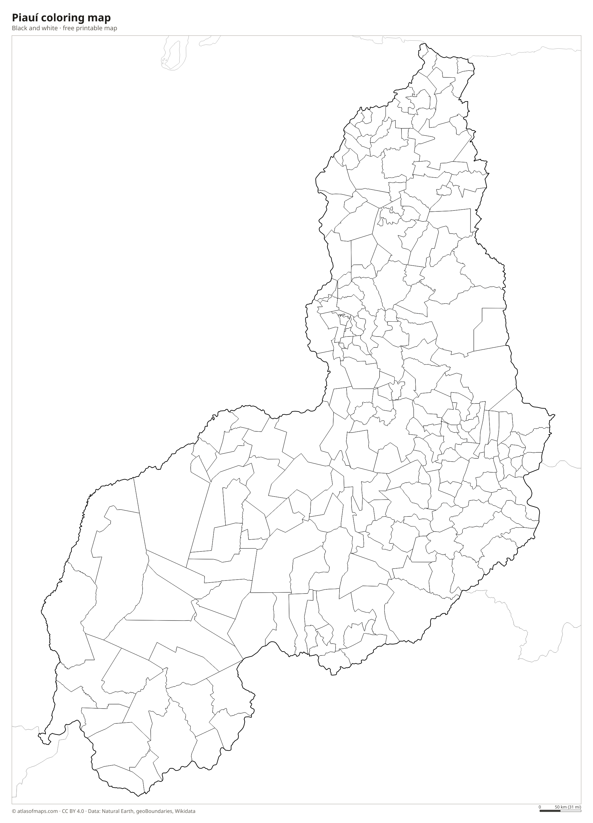 Black-and-white coloring map of Piauí