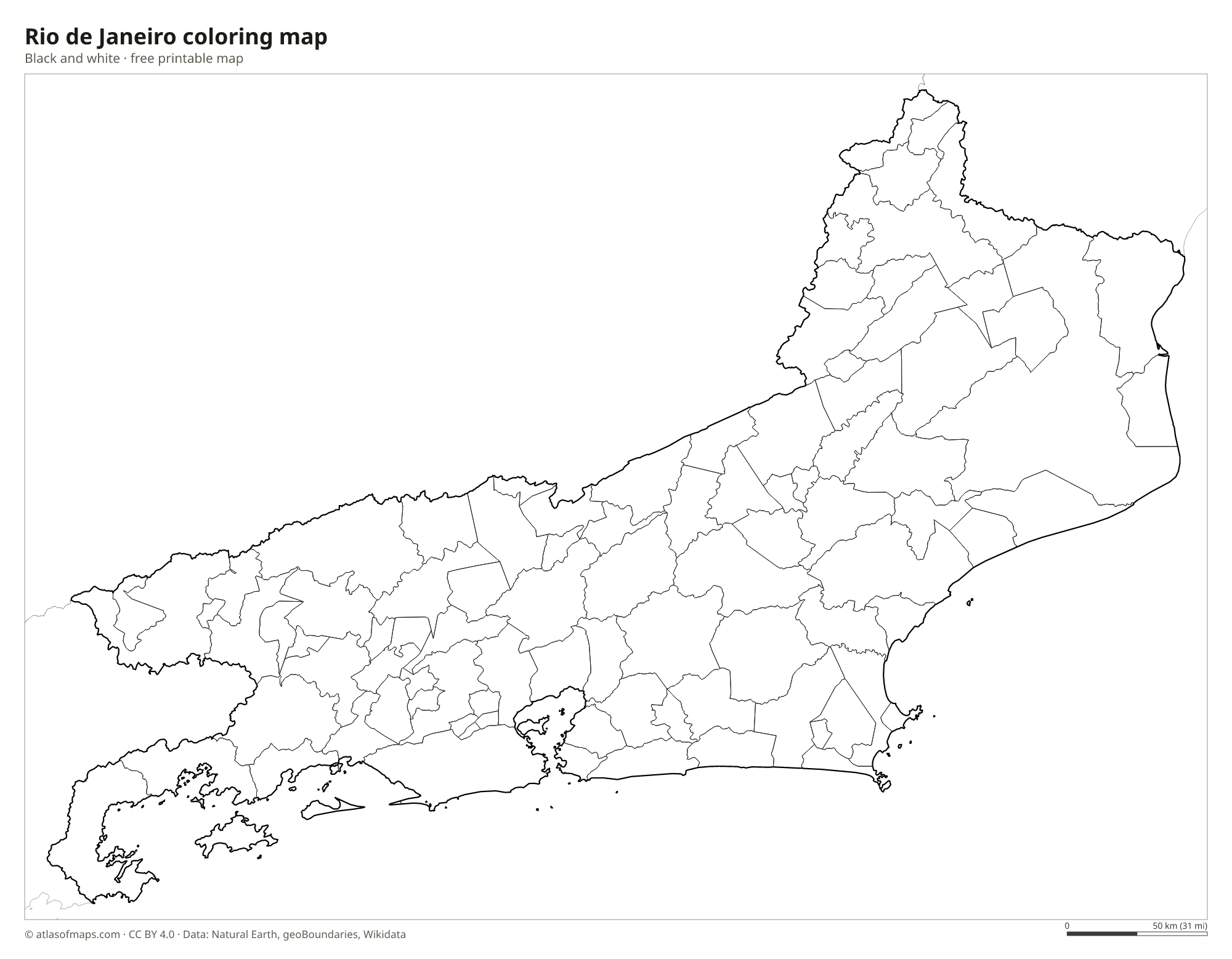 Black-and-white coloring map of Rio de Janeiro