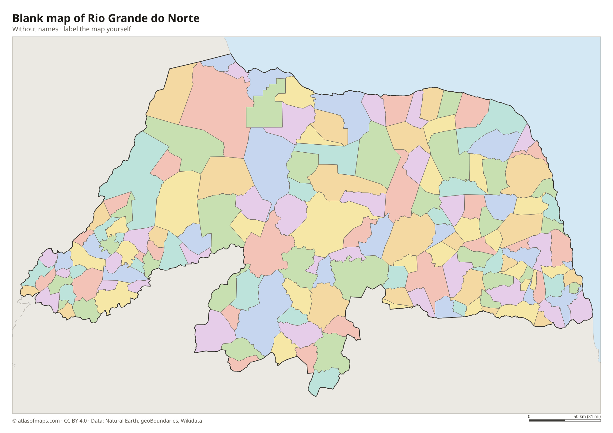 Blank map of Rio Grande do Norte without names