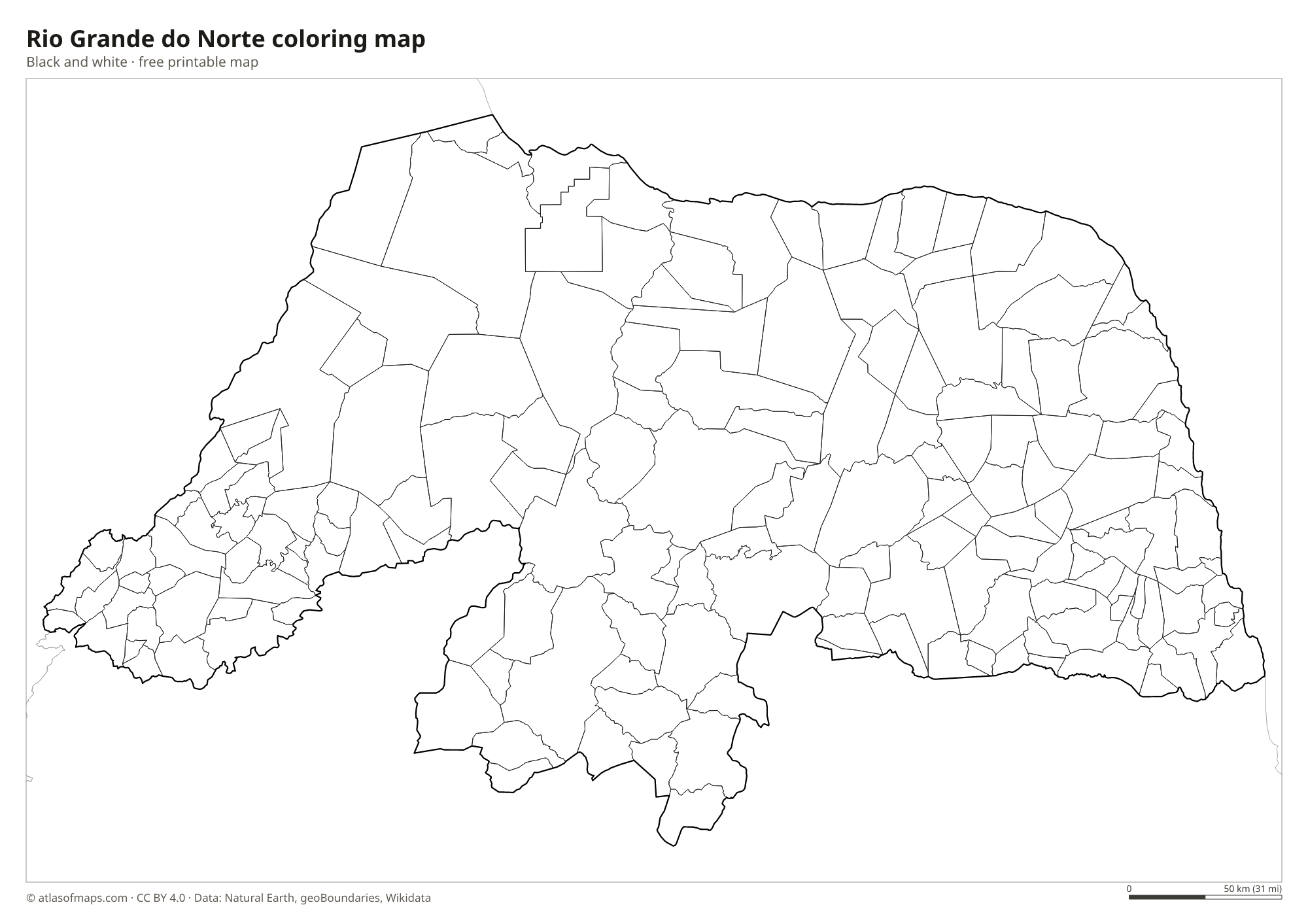 Black-and-white coloring map of Rio Grande do Norte