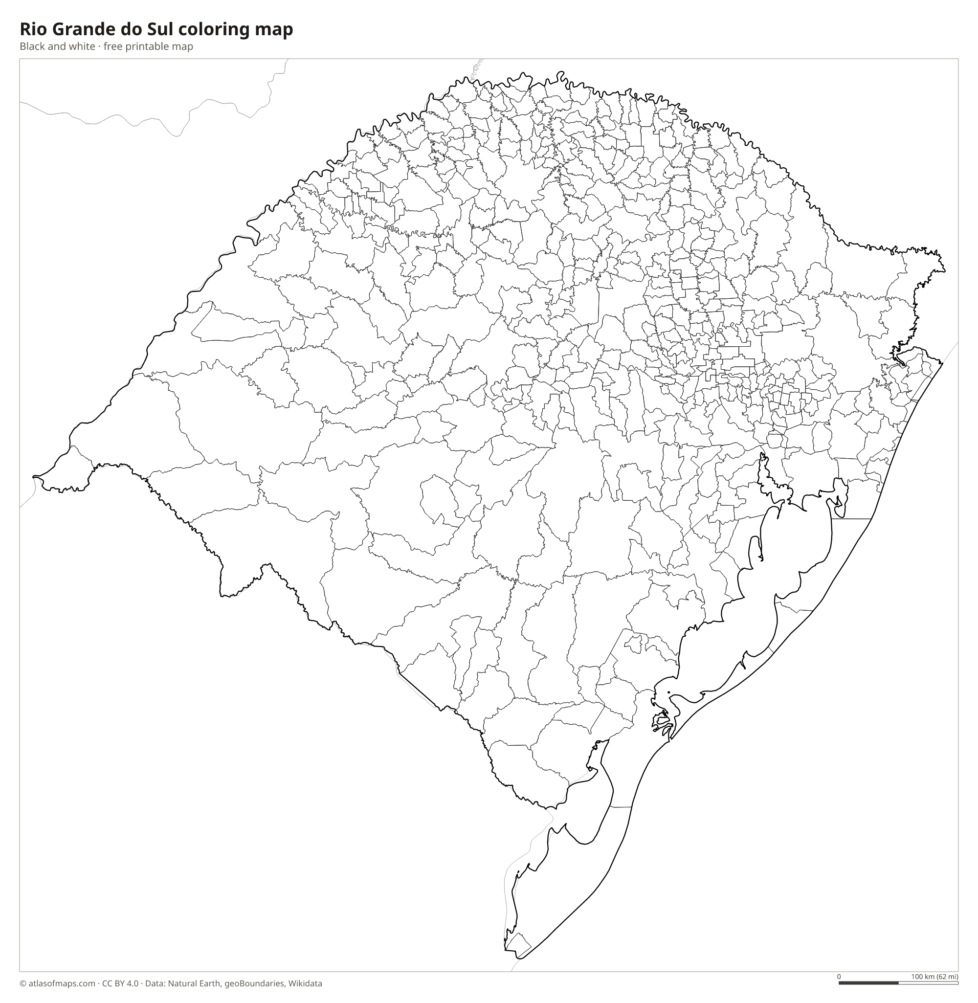 Black-and-white coloring map of Rio Grande do Sul