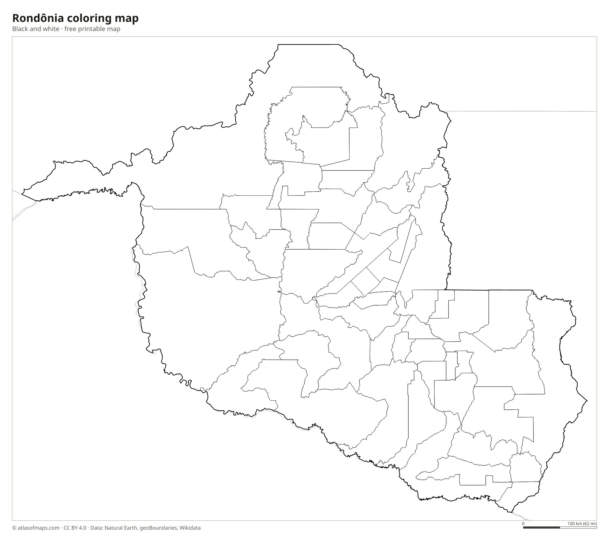 Black-and-white coloring map of Rondônia