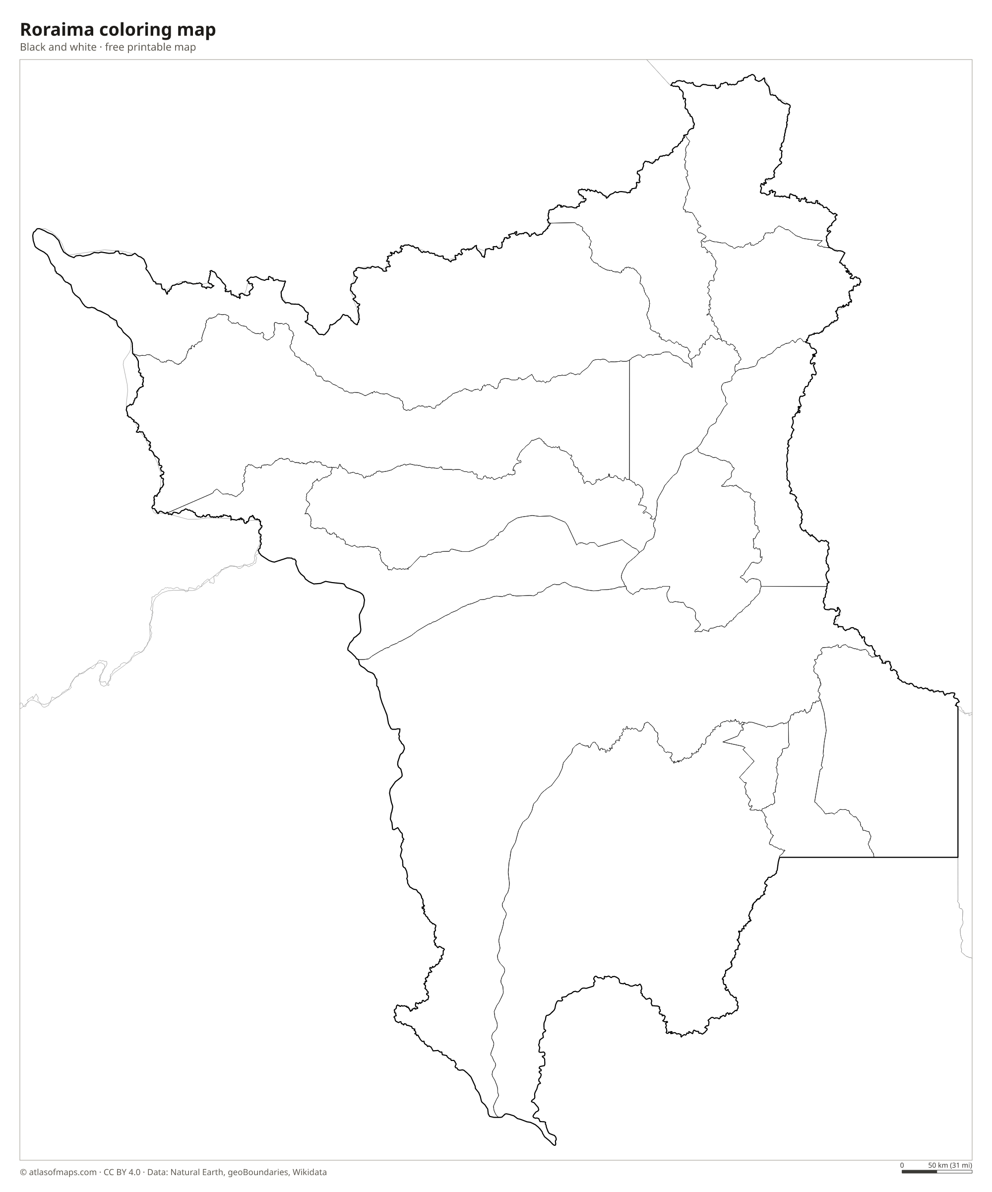 Black-and-white coloring map of Roraima