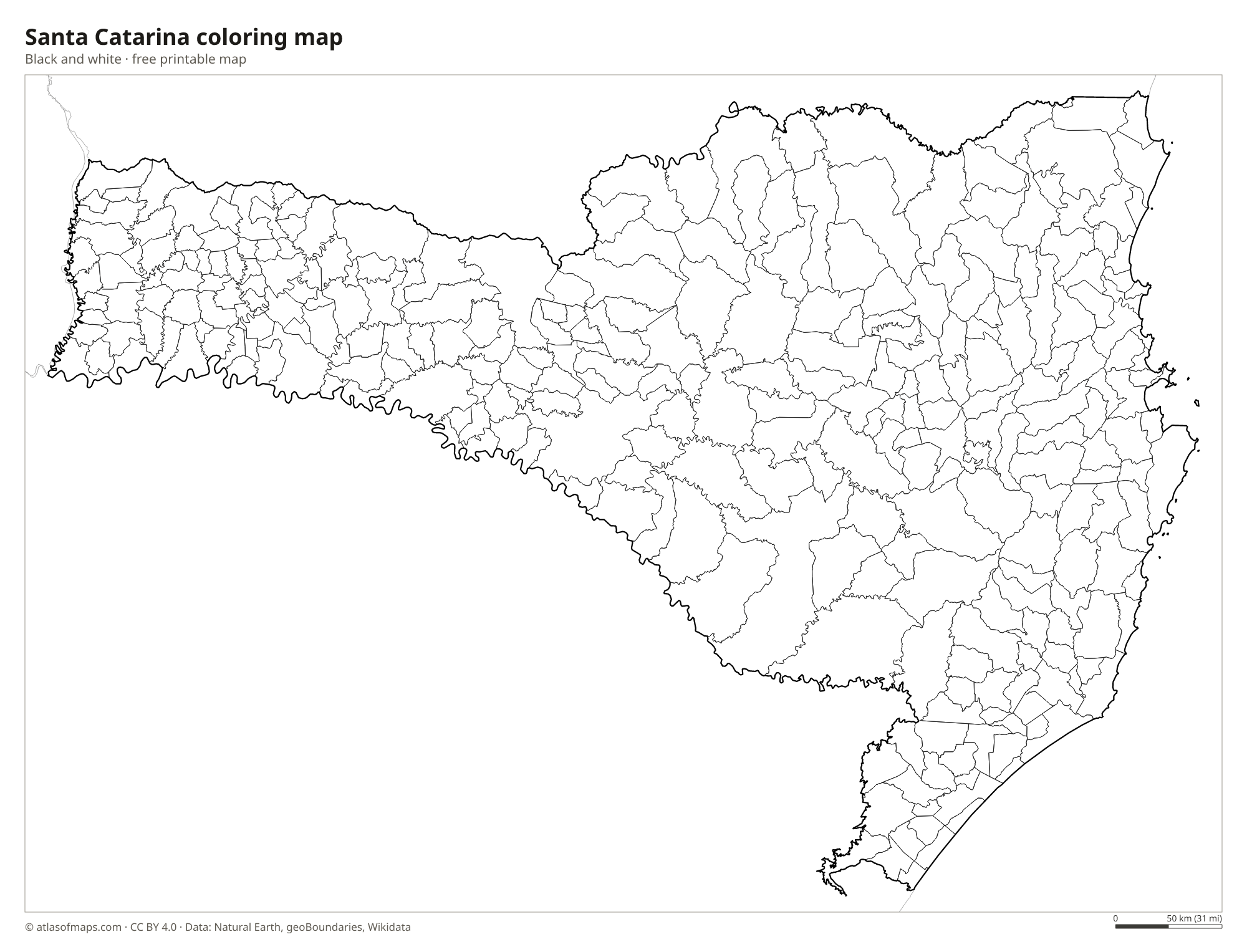 Black-and-white coloring map of Santa Catarina