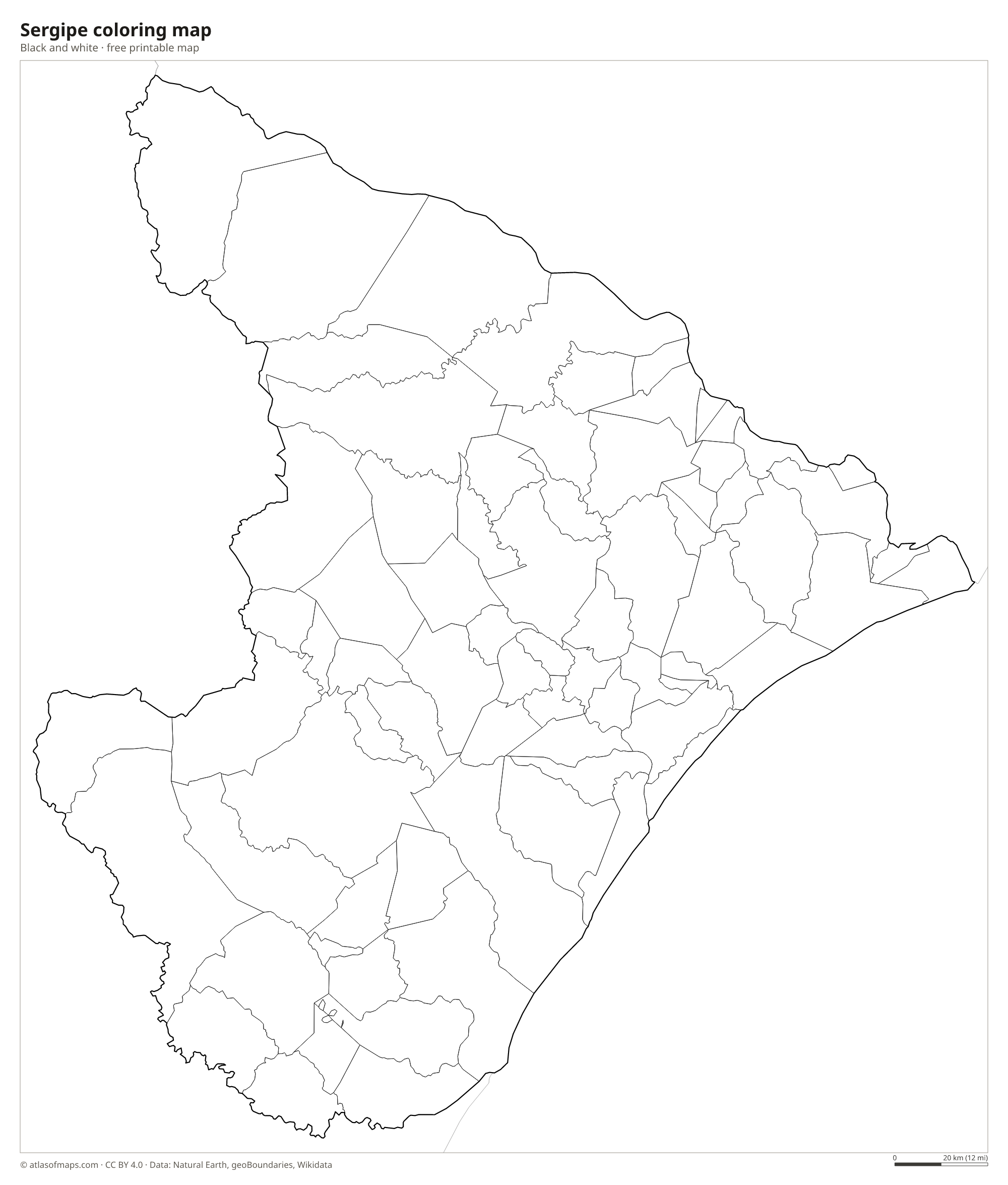 Black-and-white coloring map of Sergipe