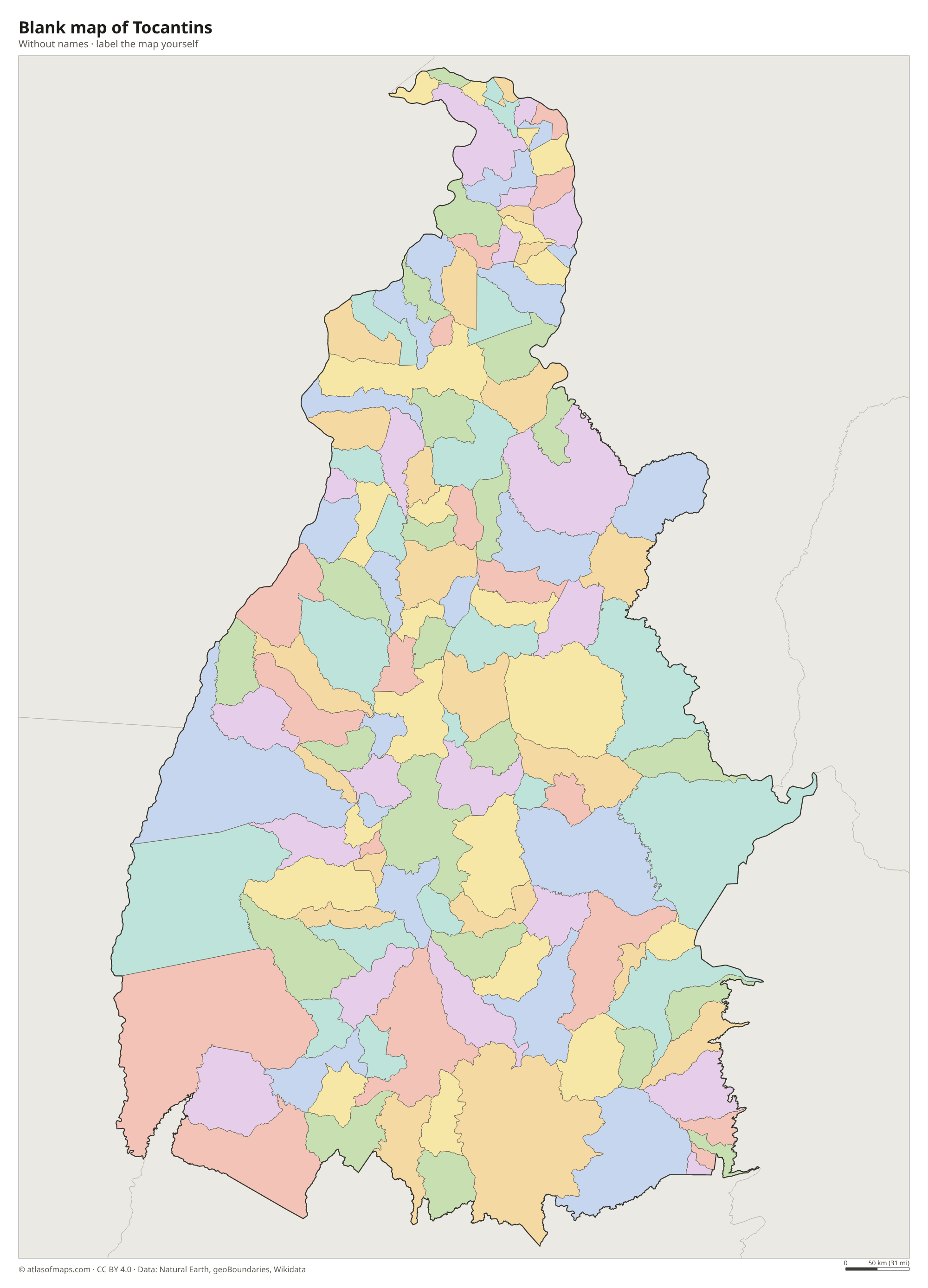 Blank map of Tocantins without names