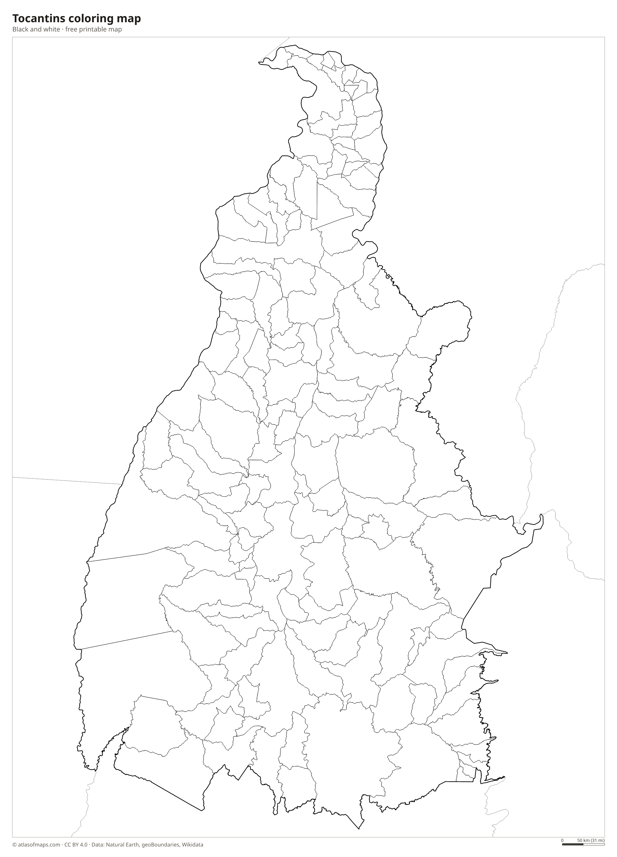 Black-and-white coloring map of Tocantins