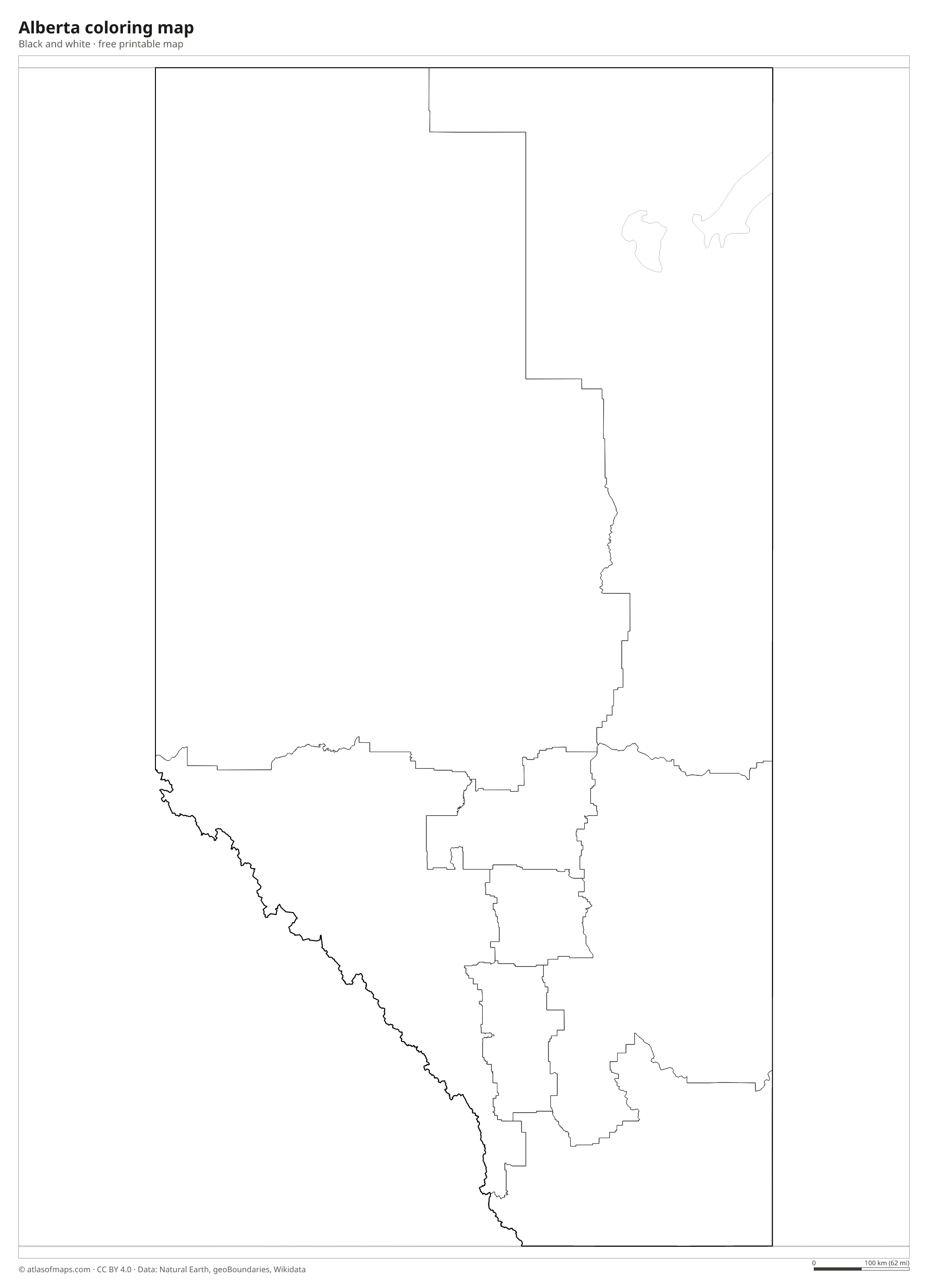 Black-and-white coloring map of Alberta