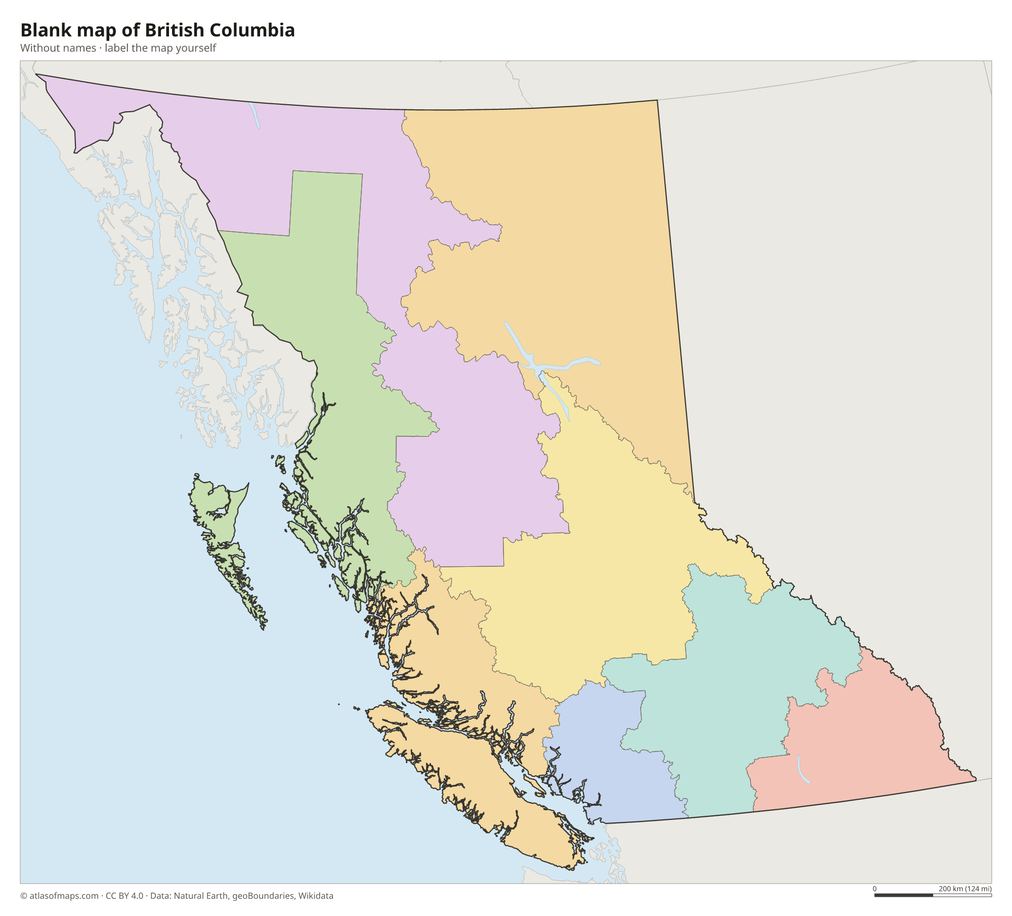 Blank map of British Columbia without names