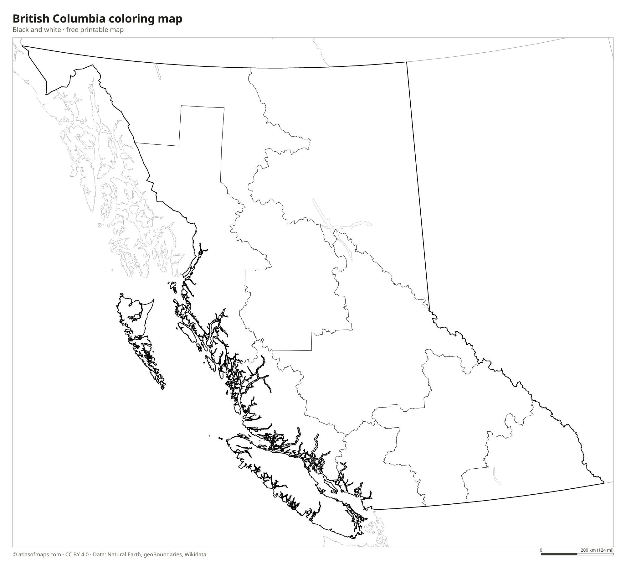 Black-and-white coloring map of British Columbia