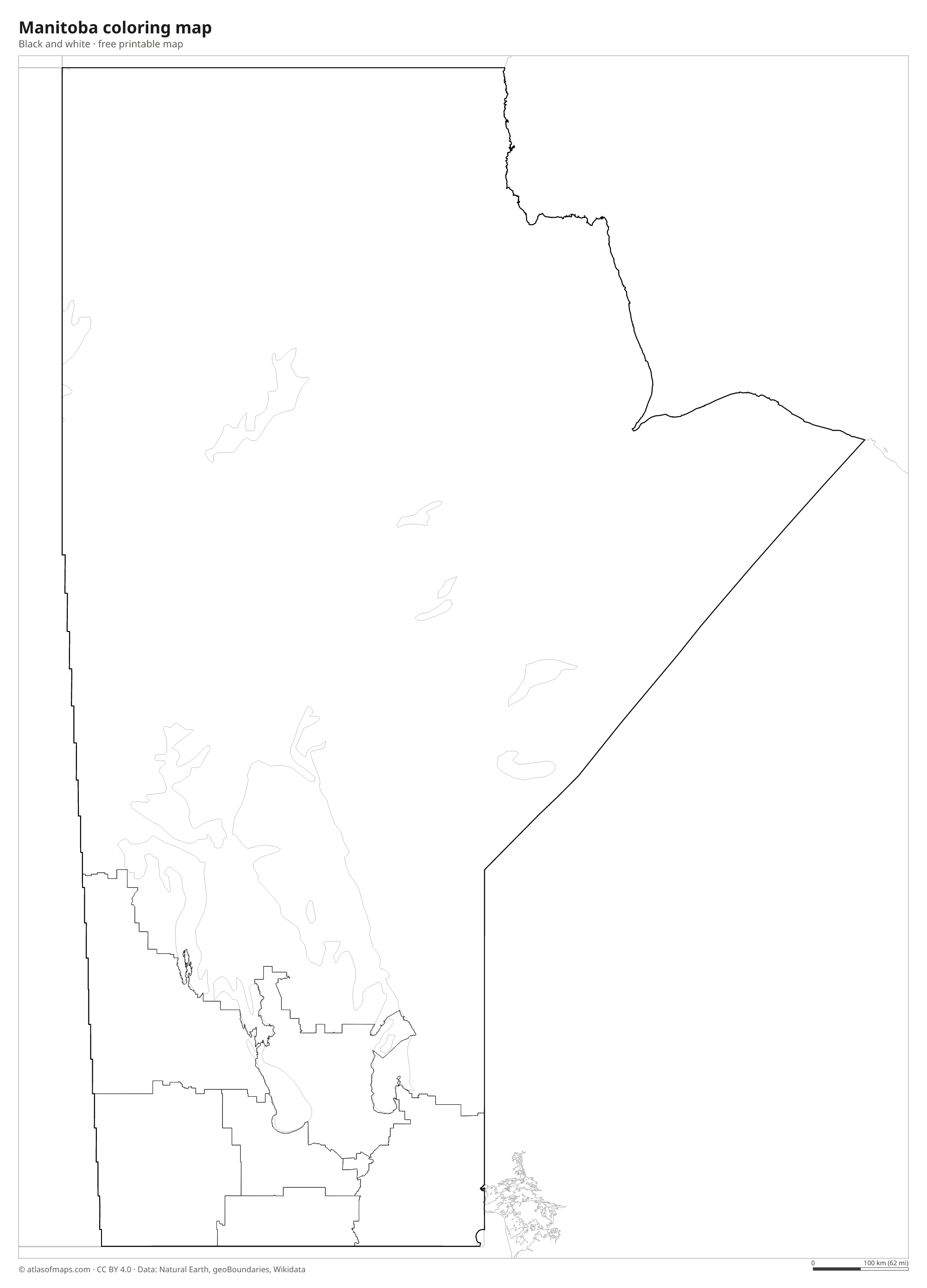 Black-and-white coloring map of Manitoba
