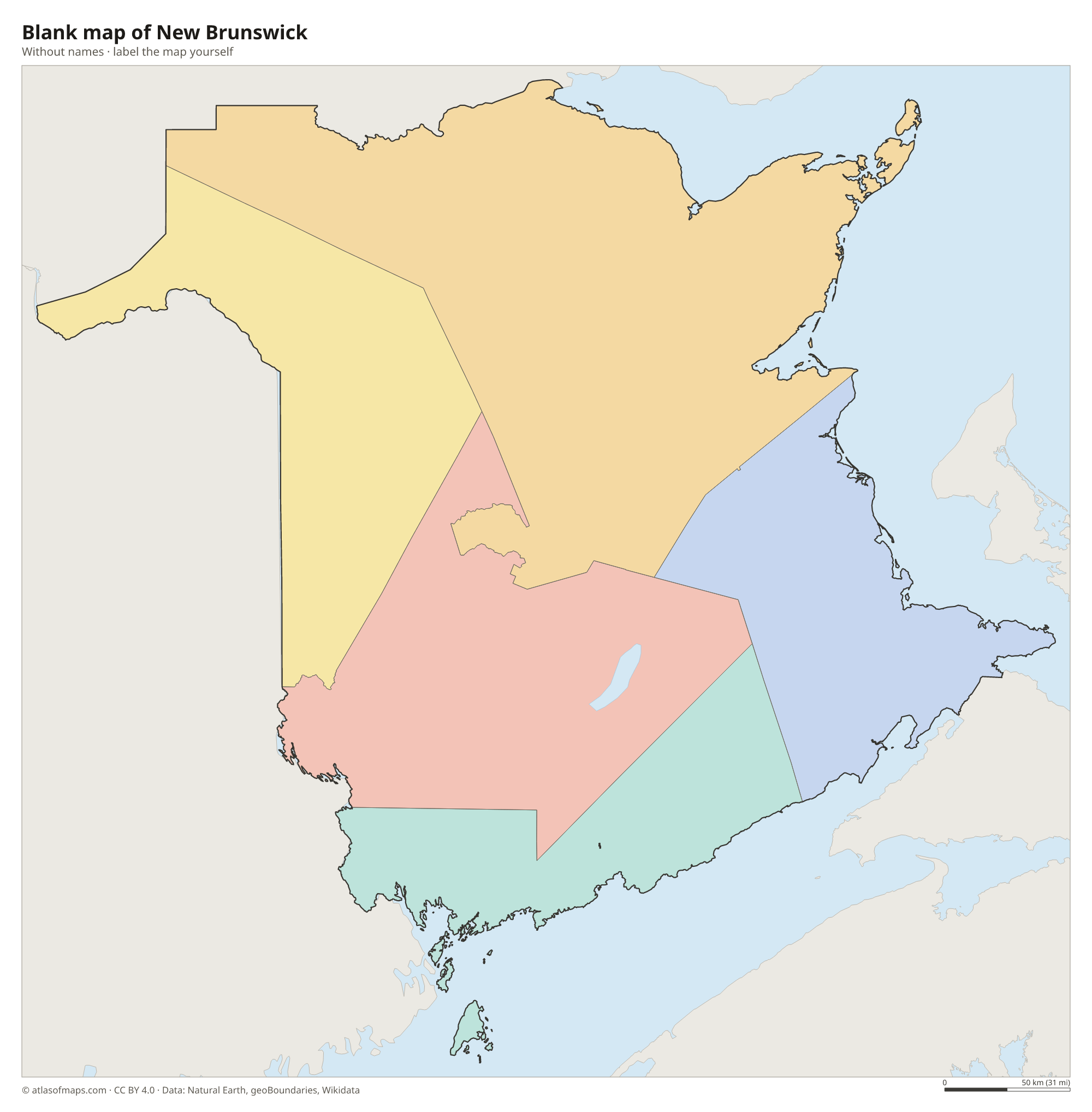 Blank map of New Brunswick without names