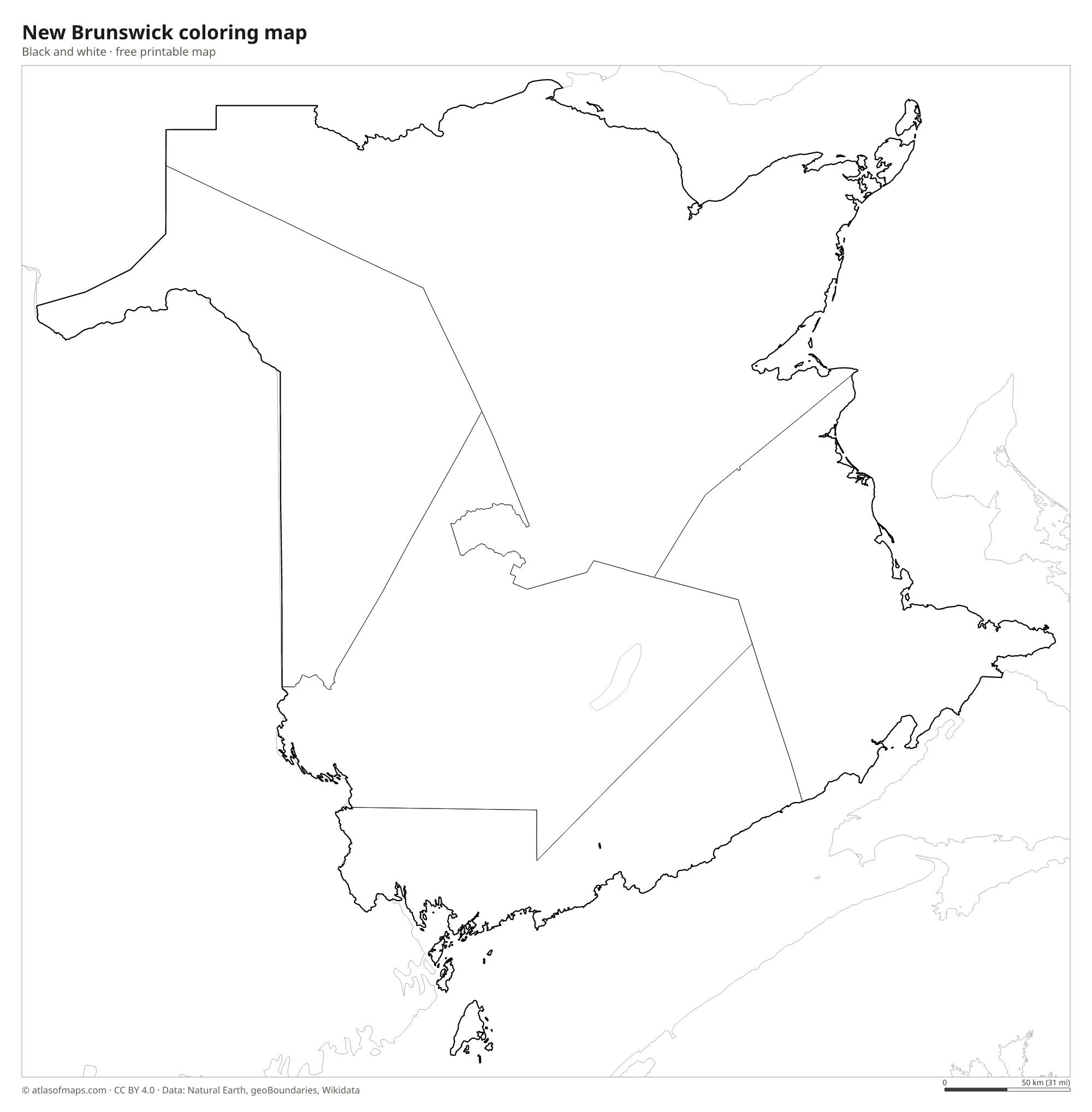 Black-and-white coloring map of New Brunswick