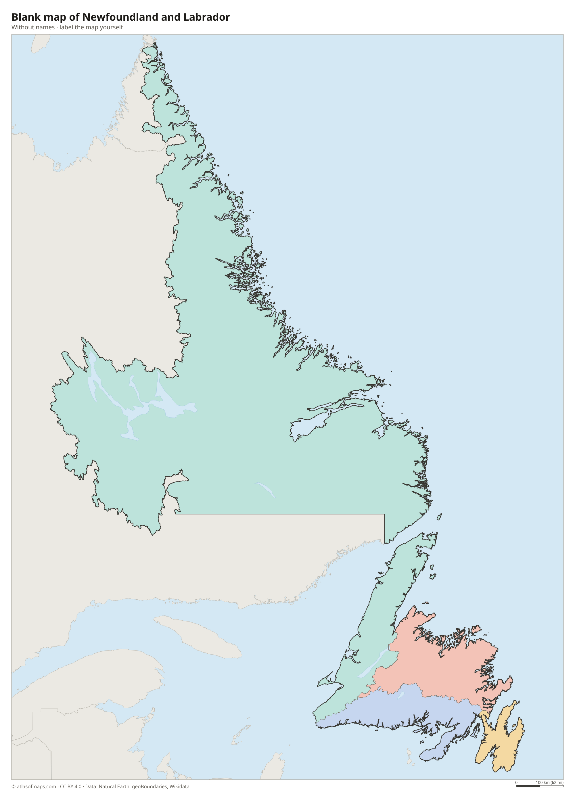 Blank map of Newfoundland and Labrador without names