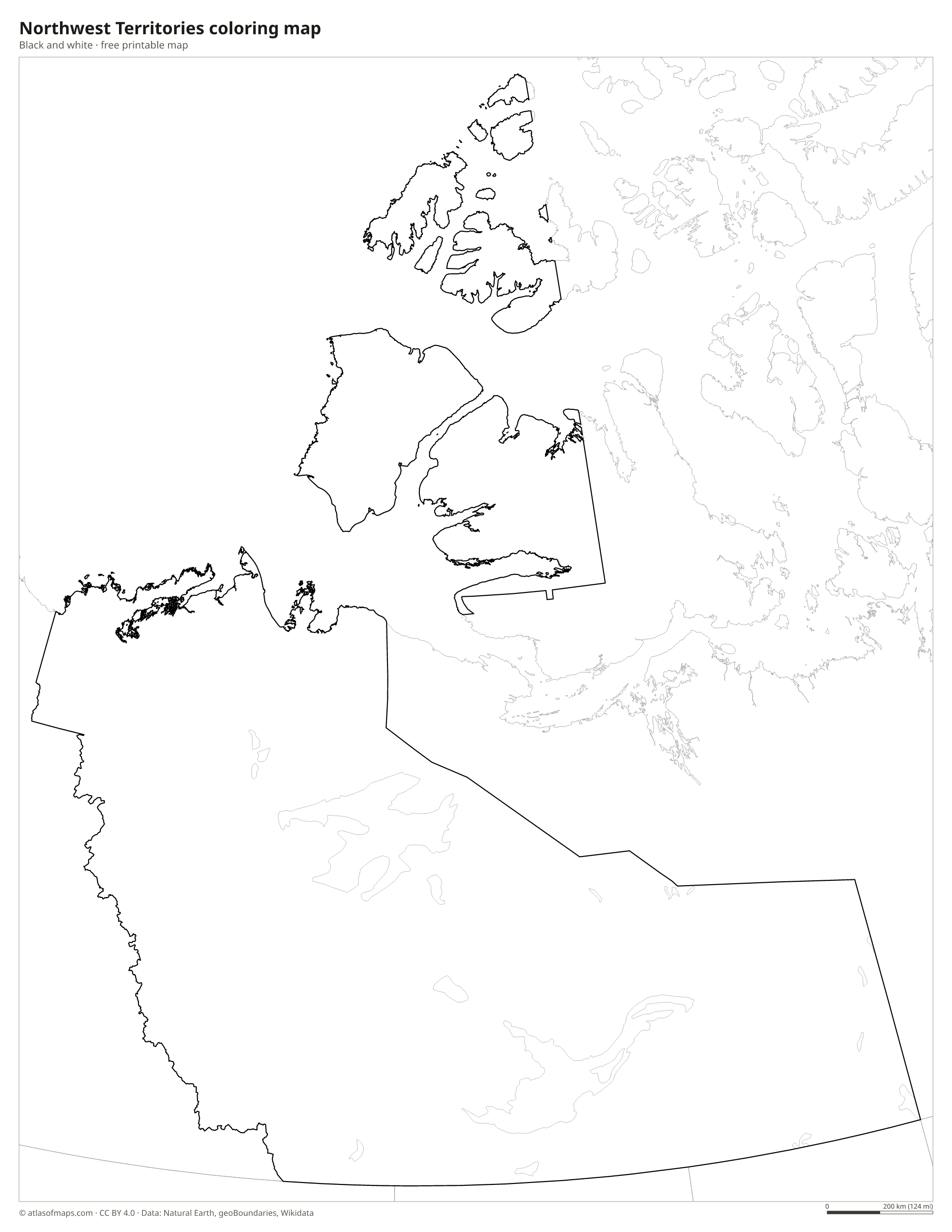 Black-and-white coloring map of Northwest Territories