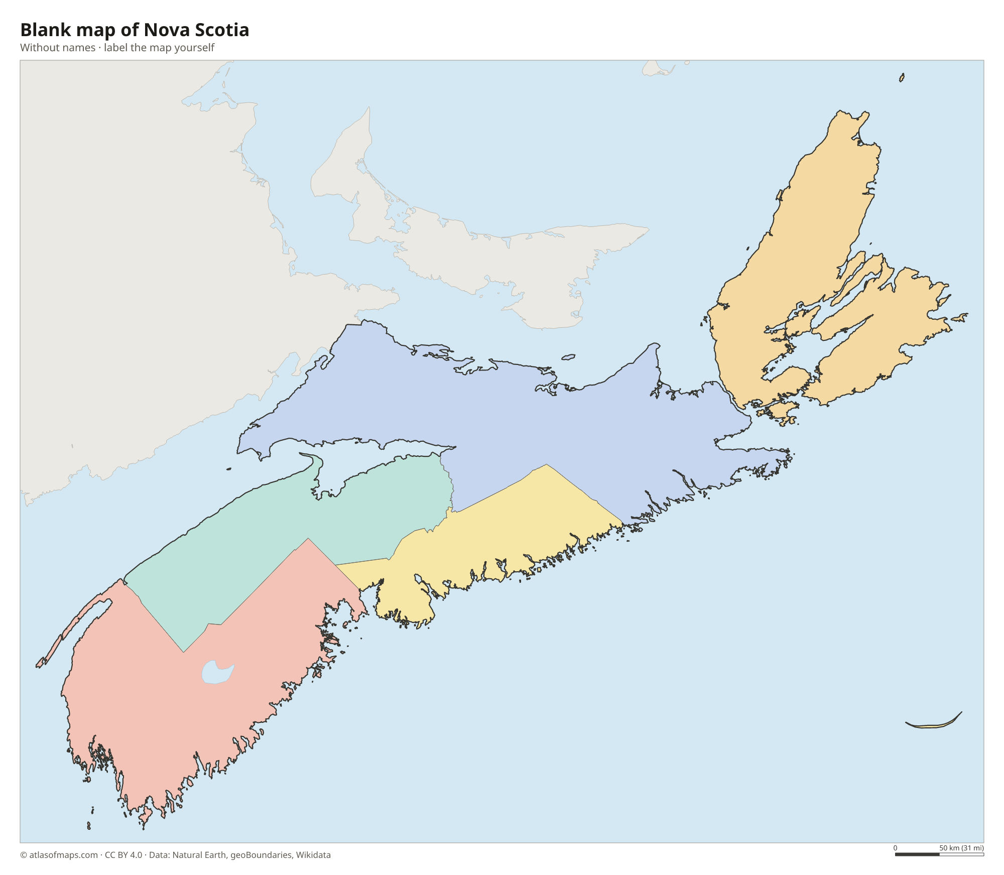 Blank map of Nova Scotia without names