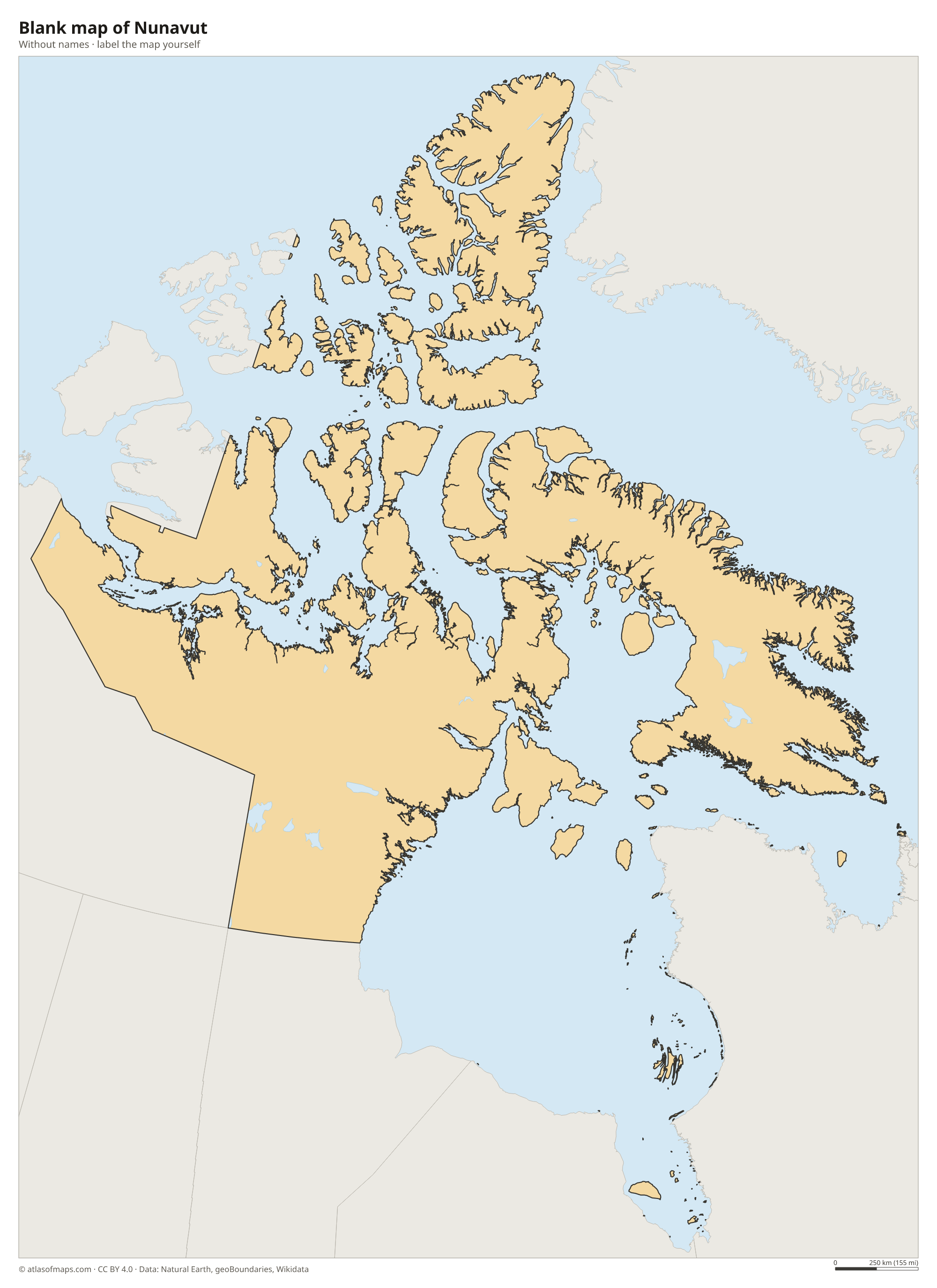 Blank map of Nunavut without names