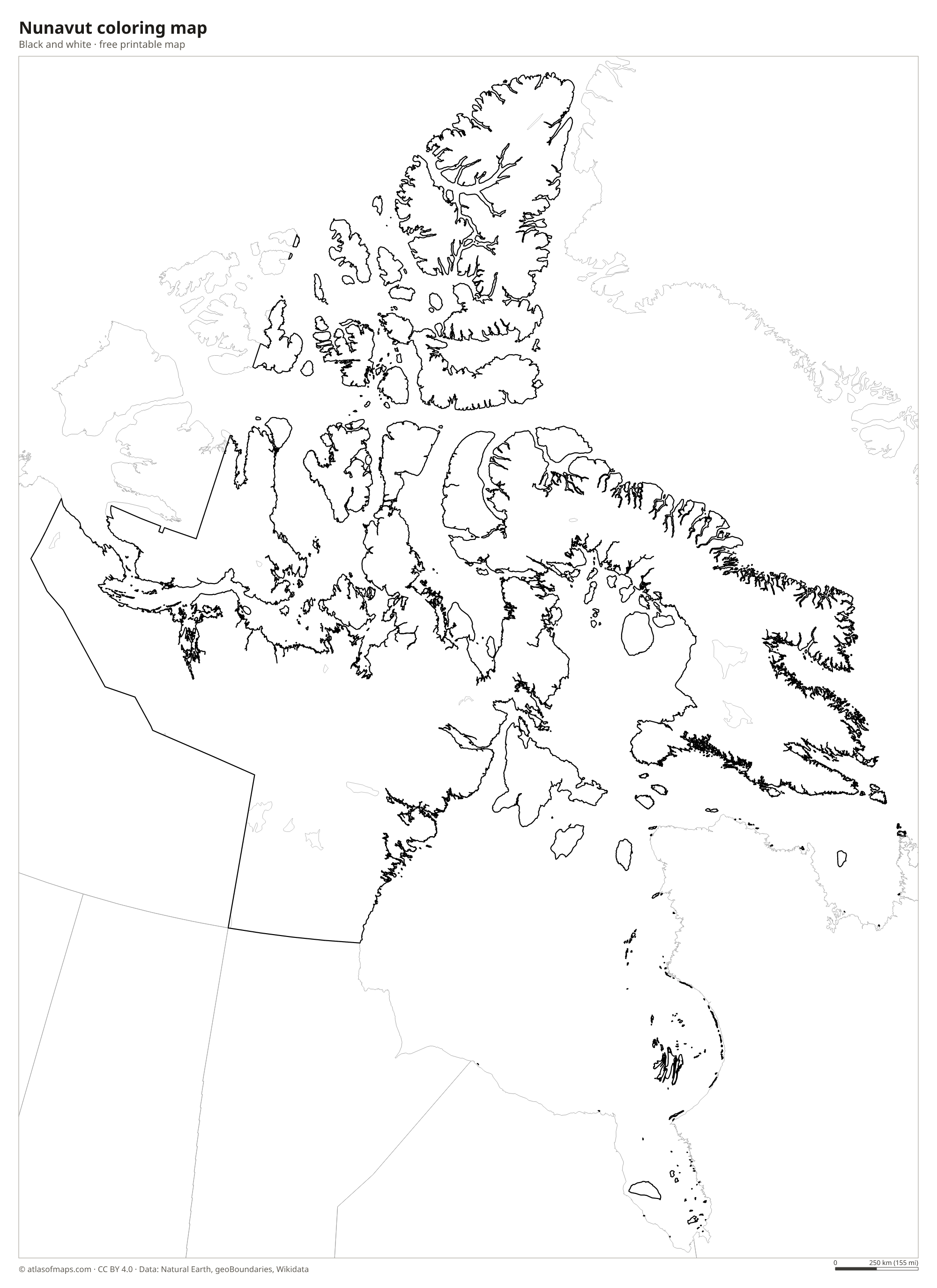 Black-and-white coloring map of Nunavut