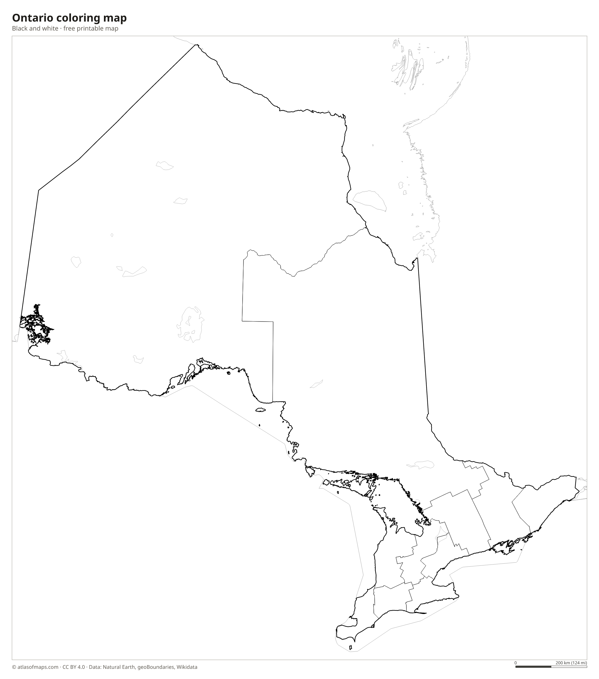 Black-and-white coloring map of Ontario