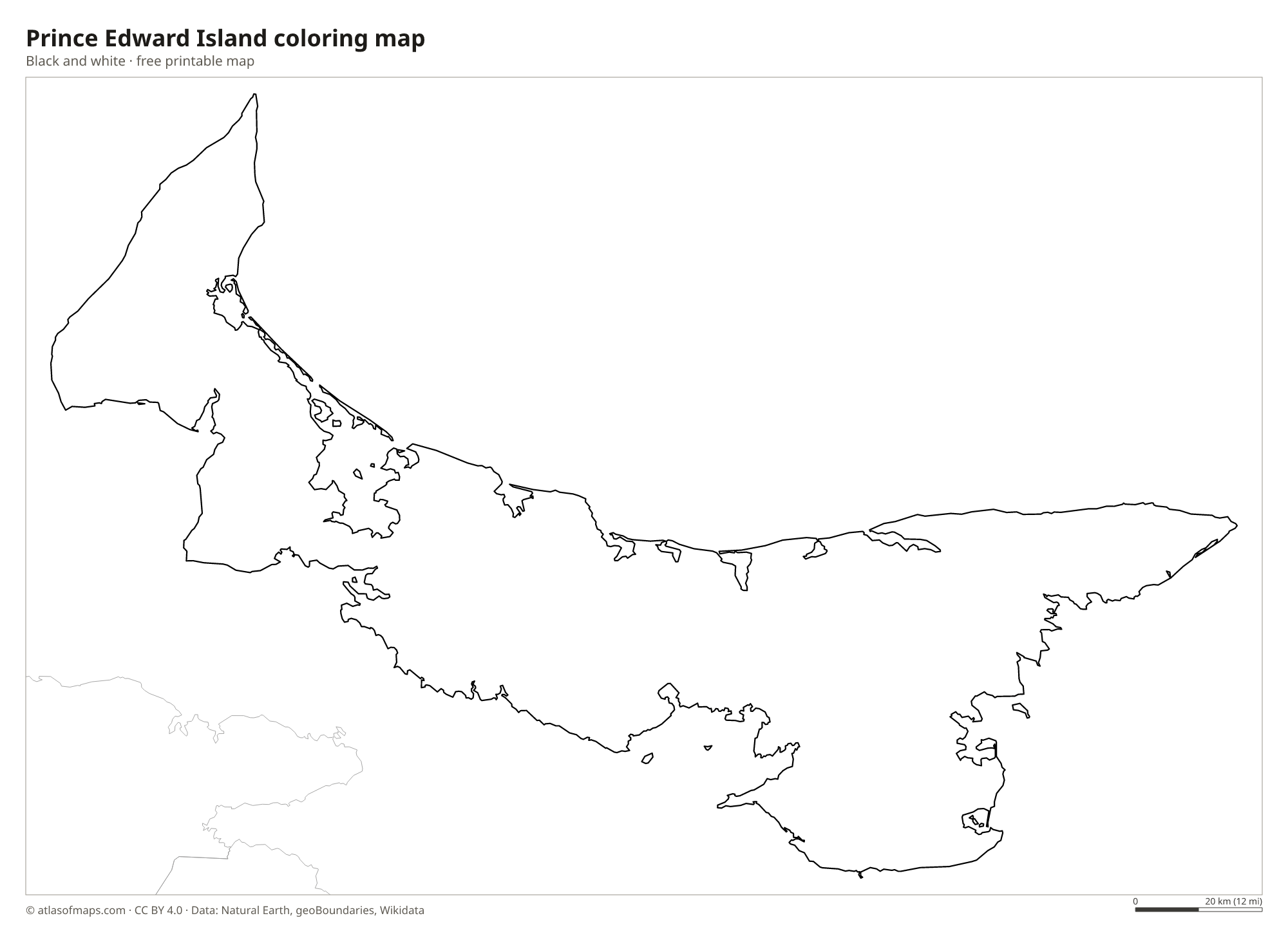 Black-and-white coloring map of Prince Edward Island