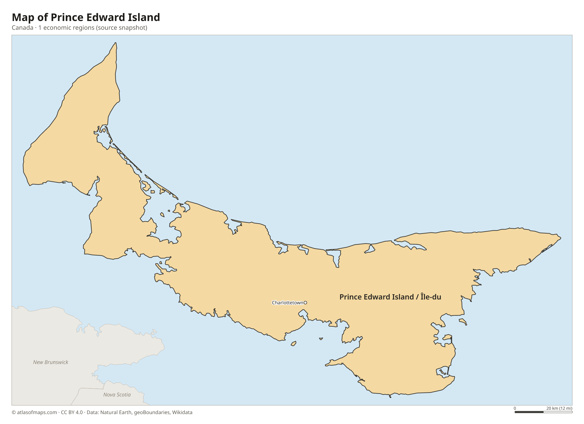 Map of Prince Edward Island, cities and economic regions