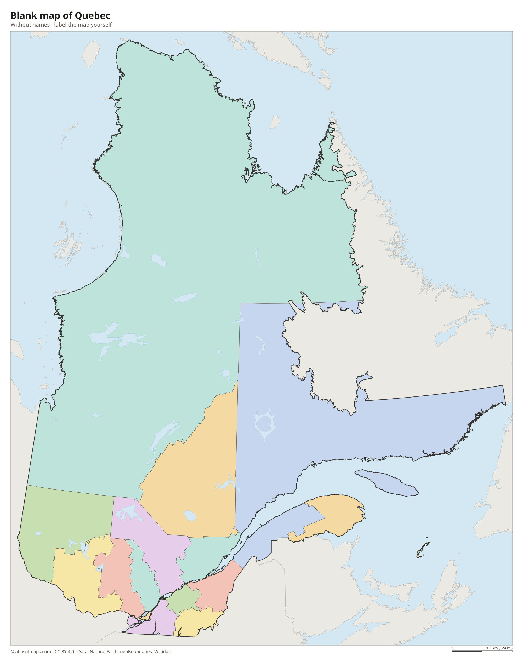 Blank map of Quebec without names