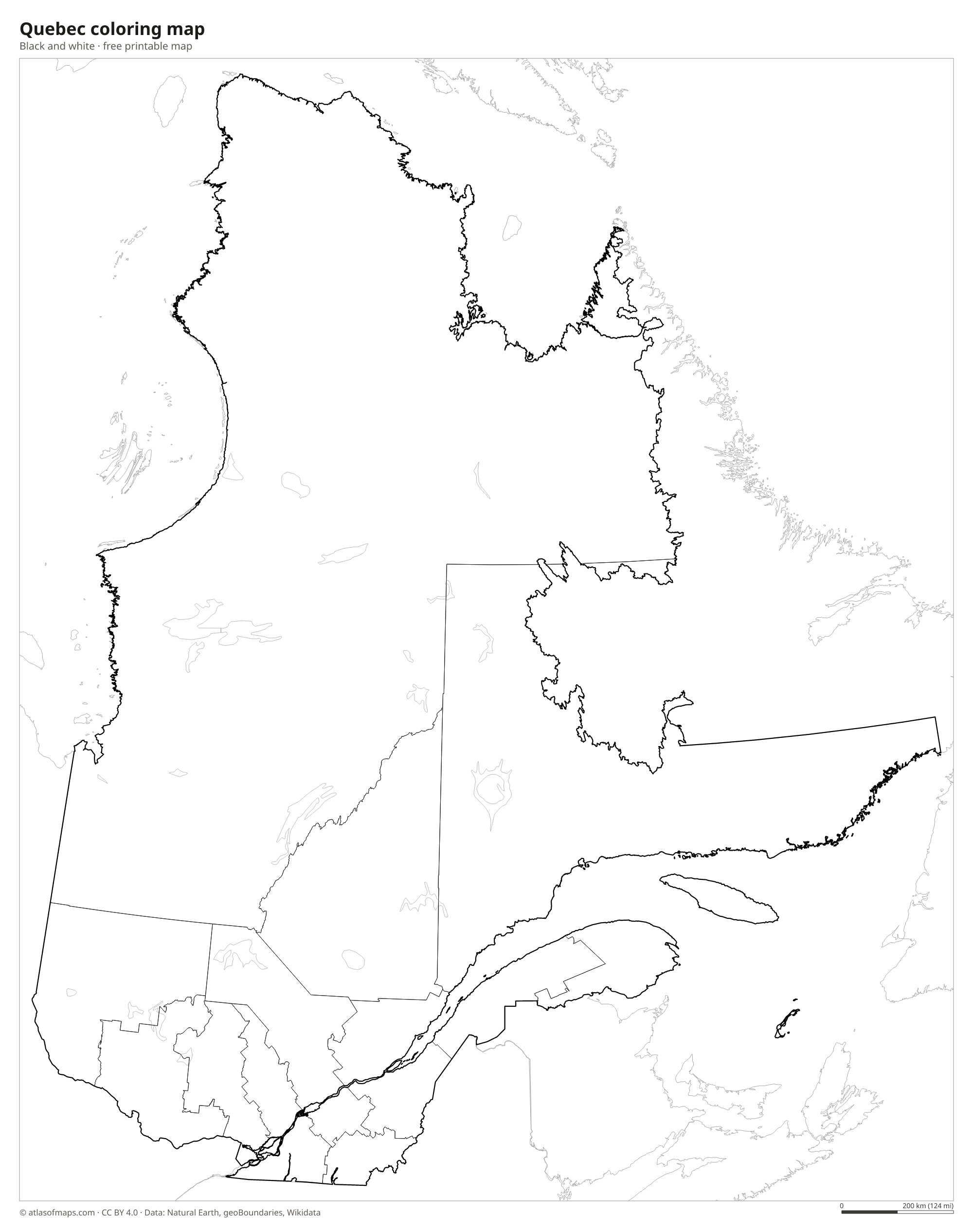 Black-and-white coloring map of Quebec