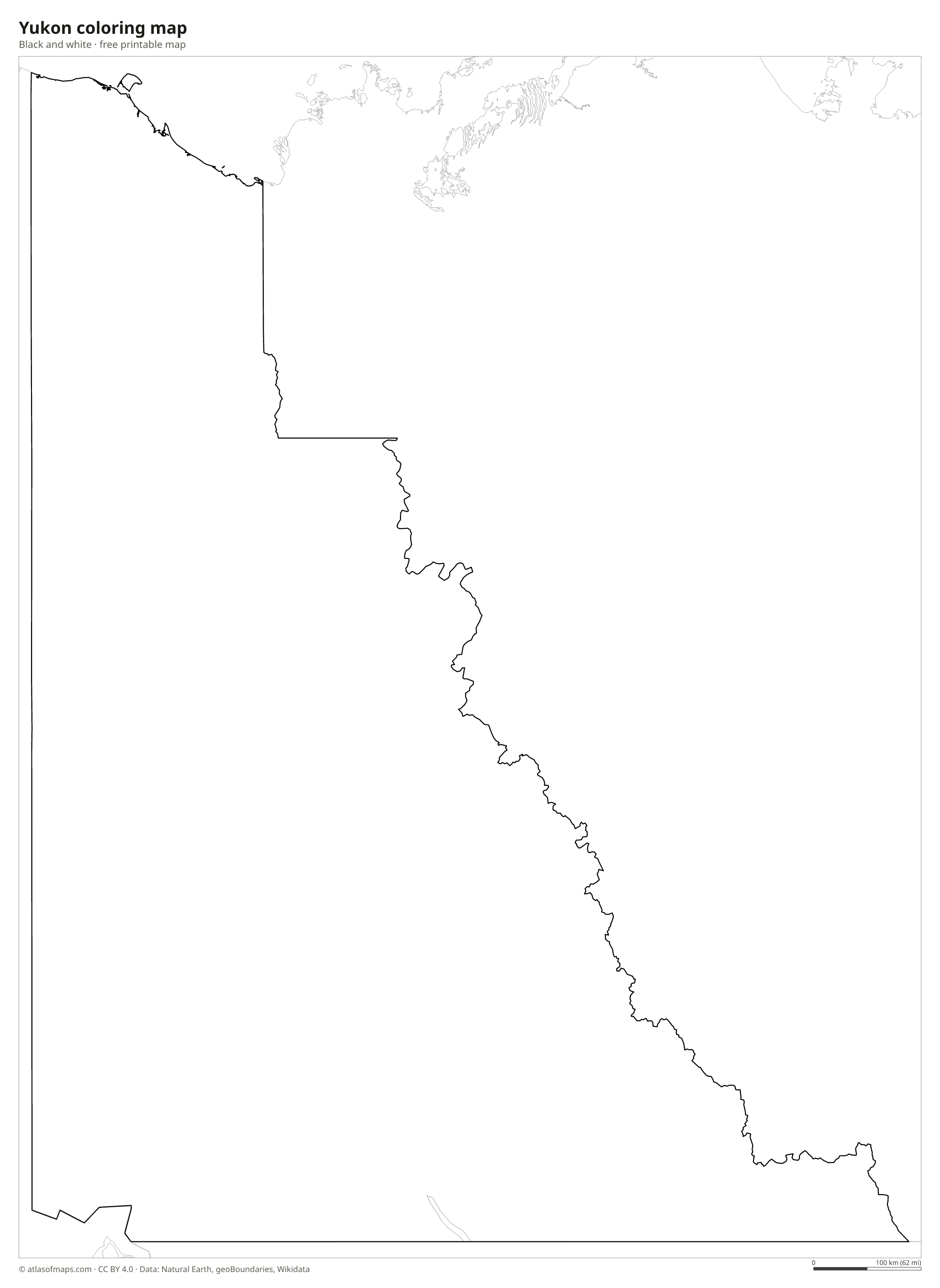 Black-and-white coloring map of Yukon