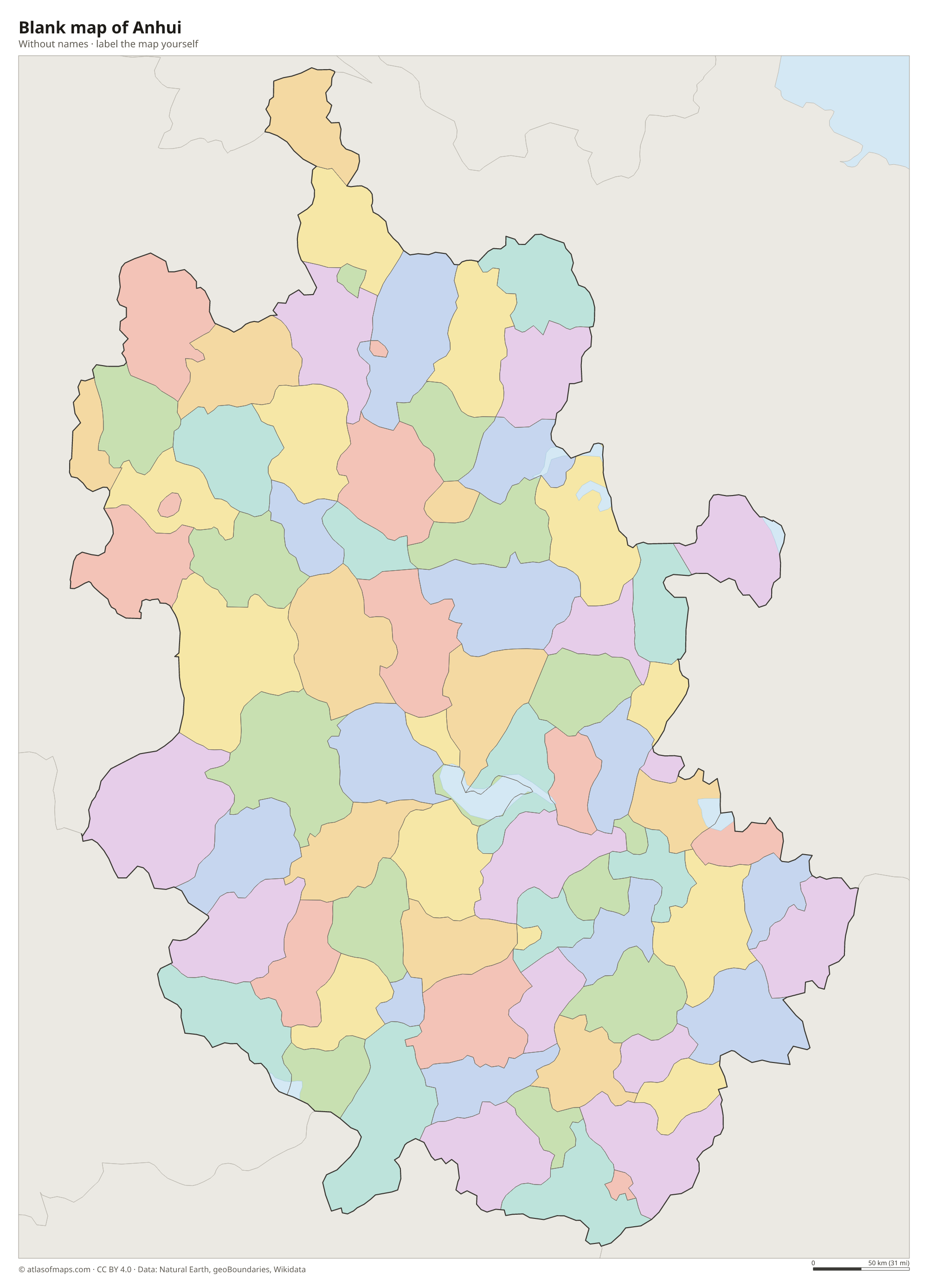 Blank map of Anhui without names