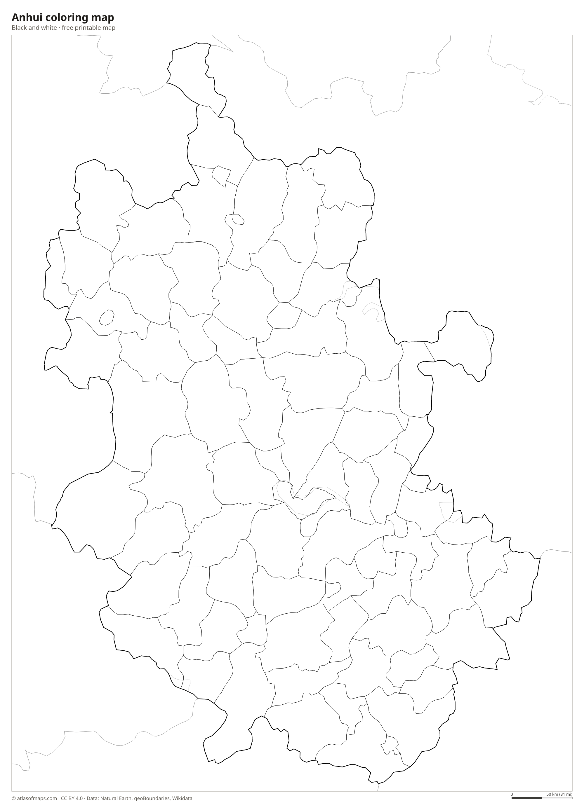Black-and-white coloring map of Anhui
