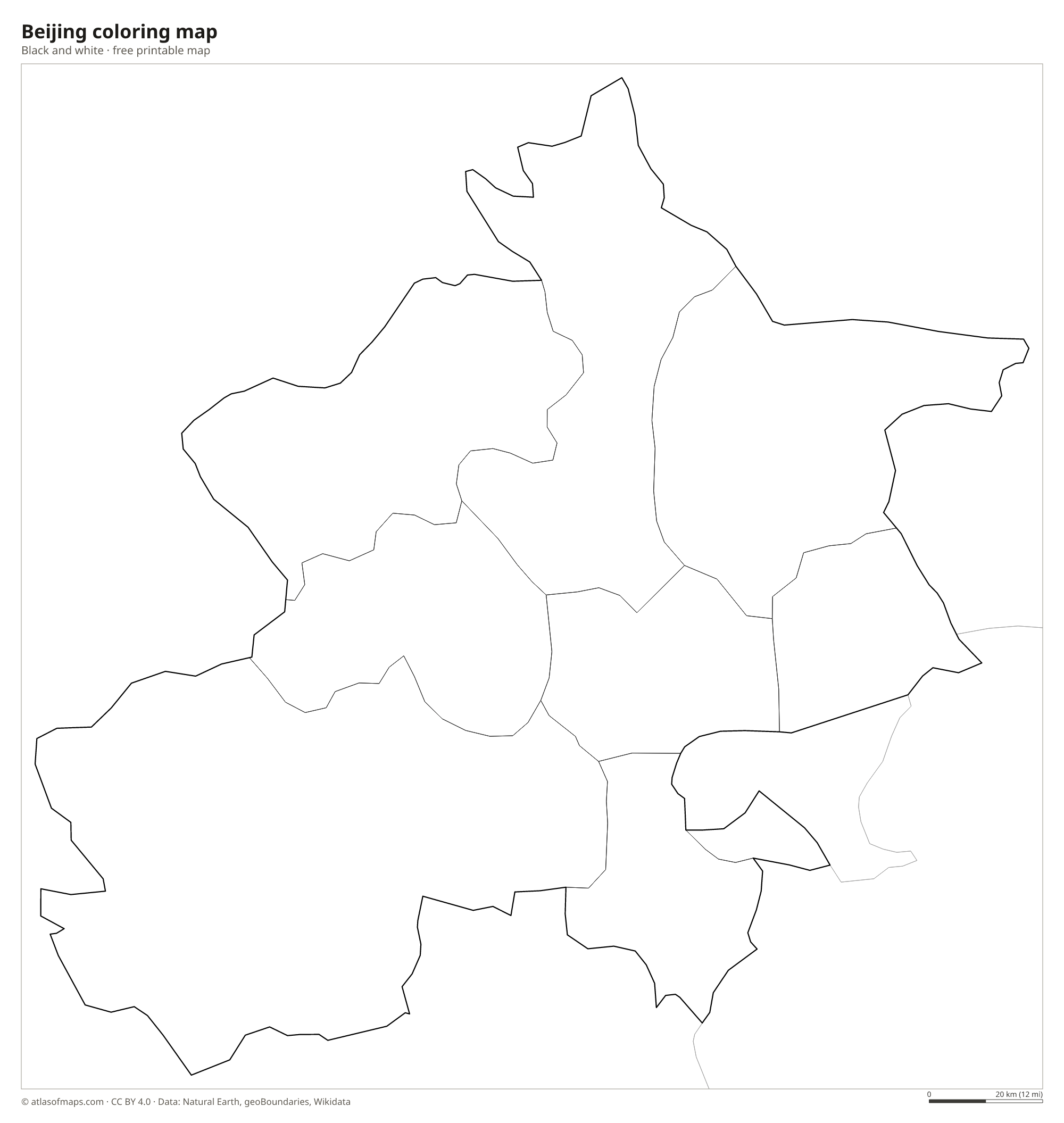 Black-and-white coloring map of Beijing