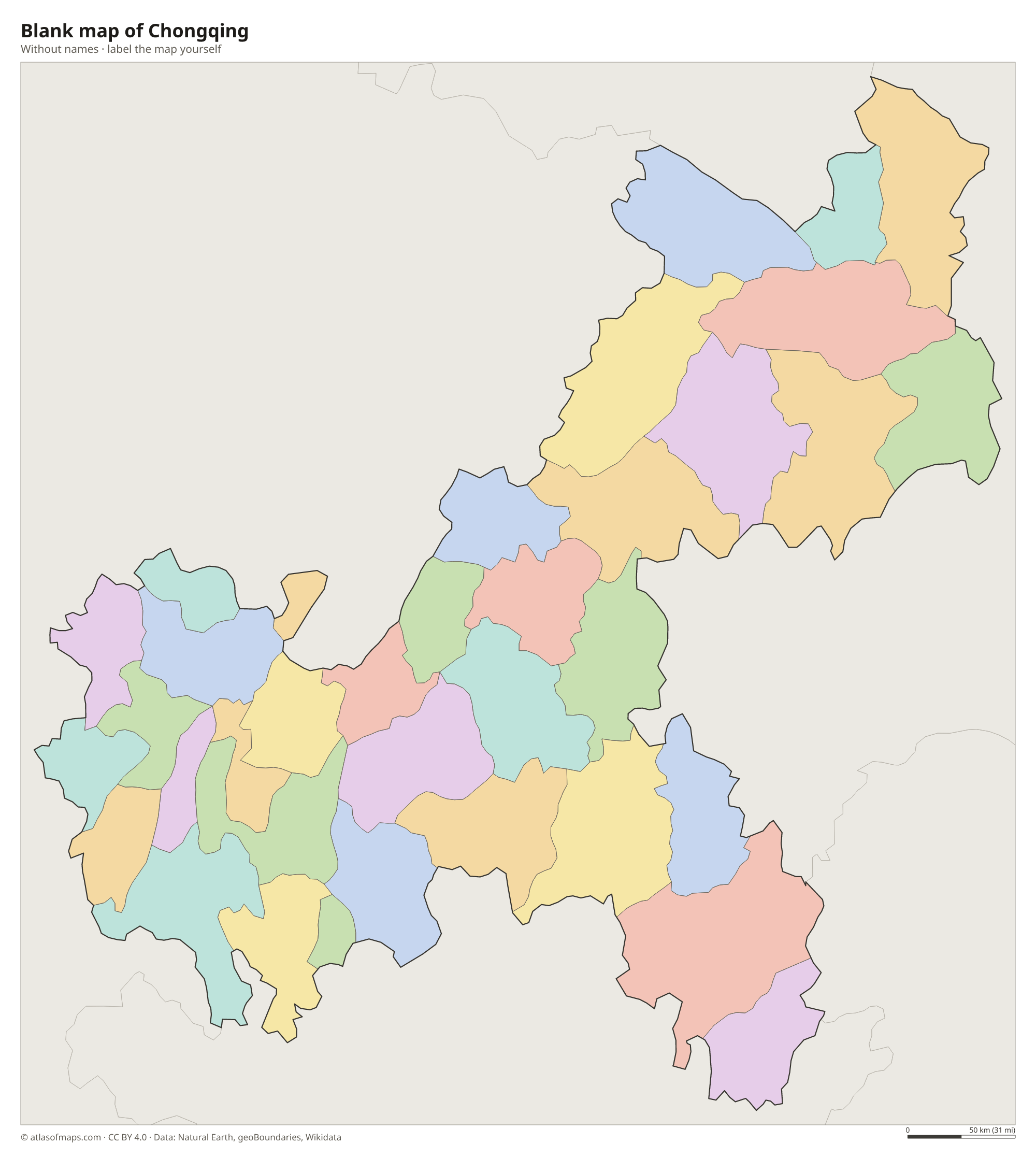Blank map of Chongqing without names