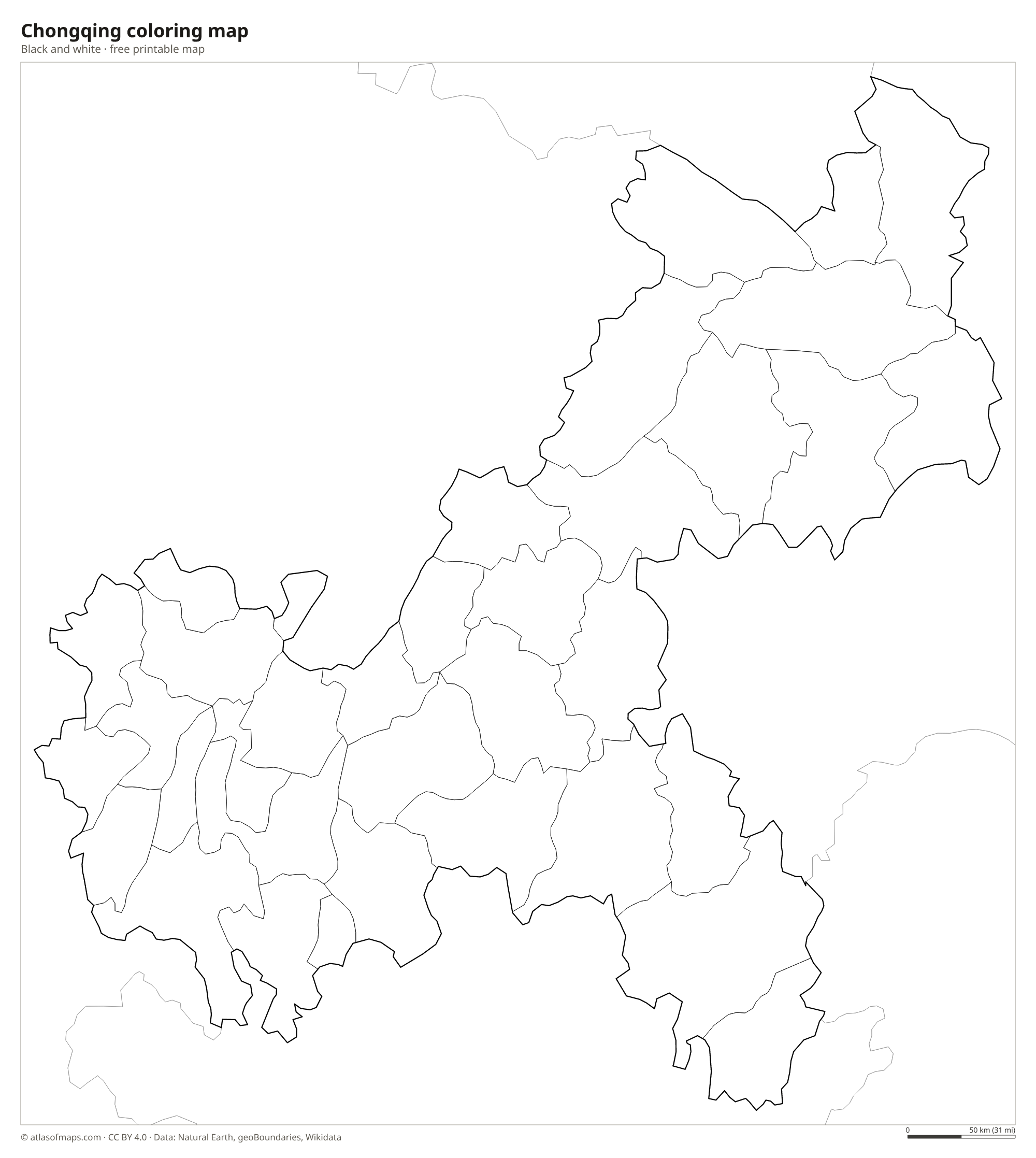 Black-and-white coloring map of Chongqing