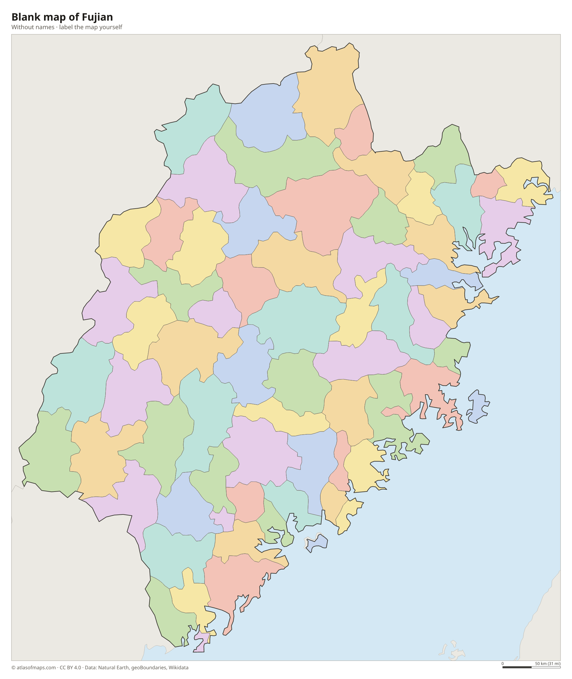 Blank map of Fujian without names